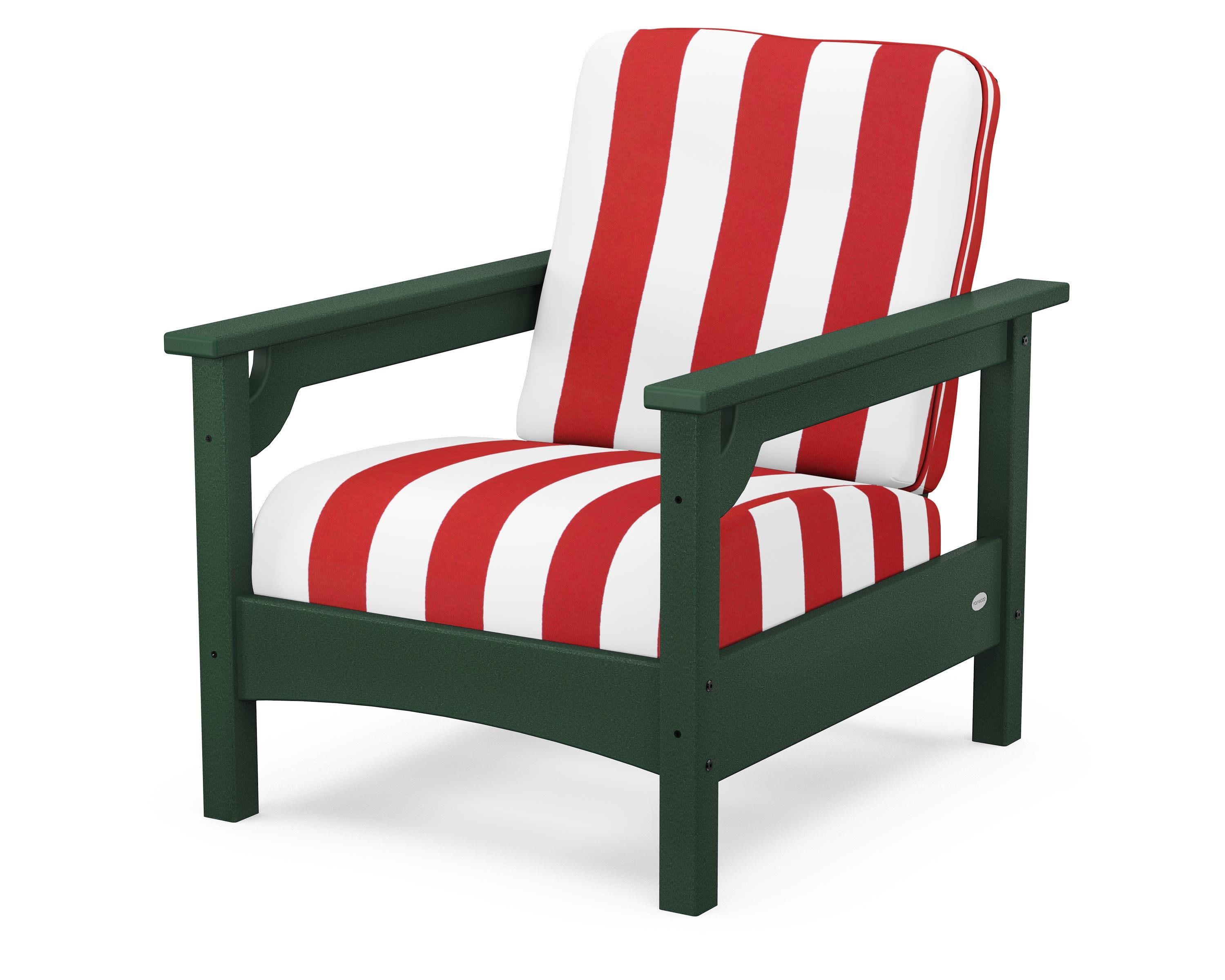 Club Chair in Green / Cabana Stripe Crimson