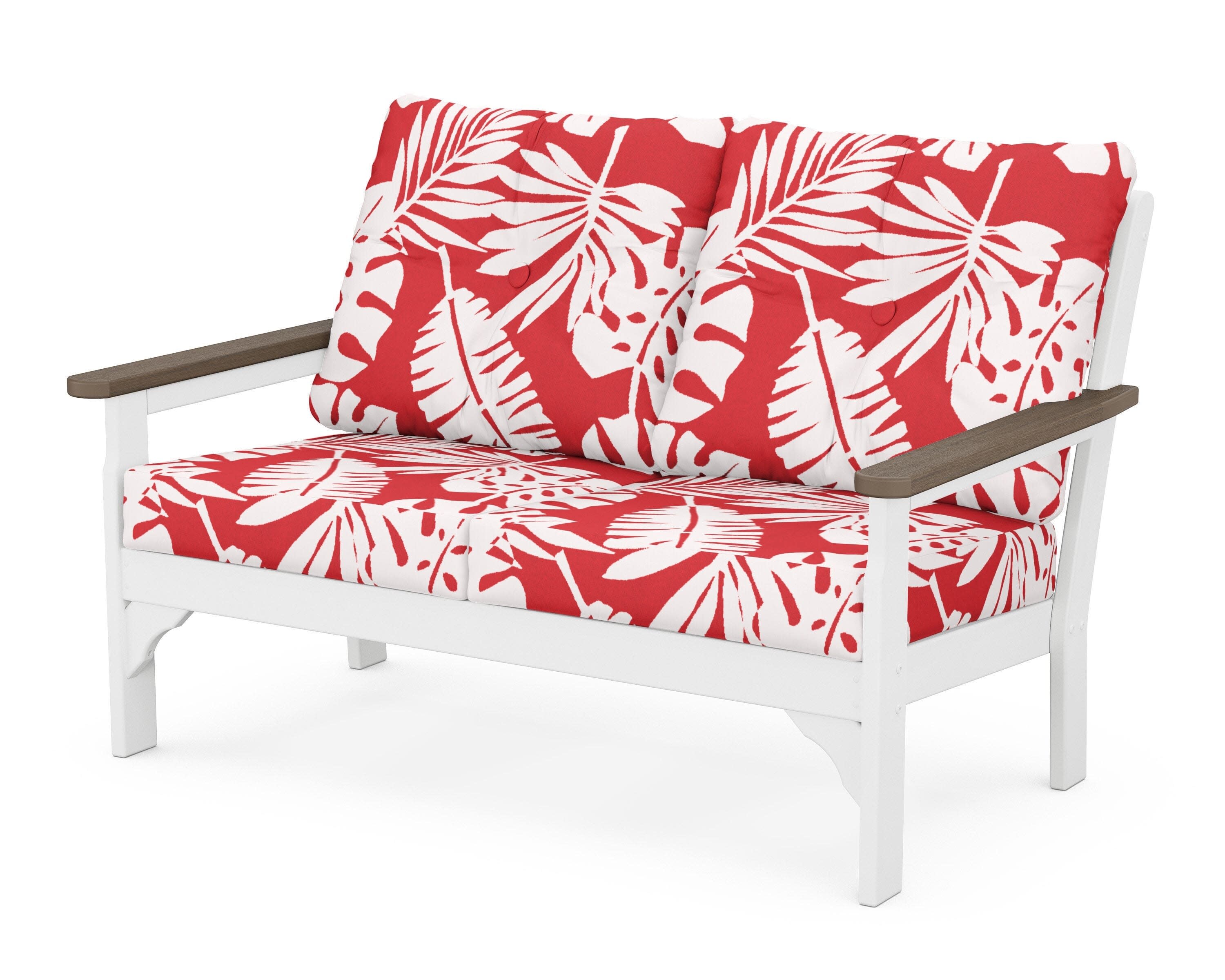 Vineyard Deep Seating Loveseat in White / Kona / Leaf Crimson