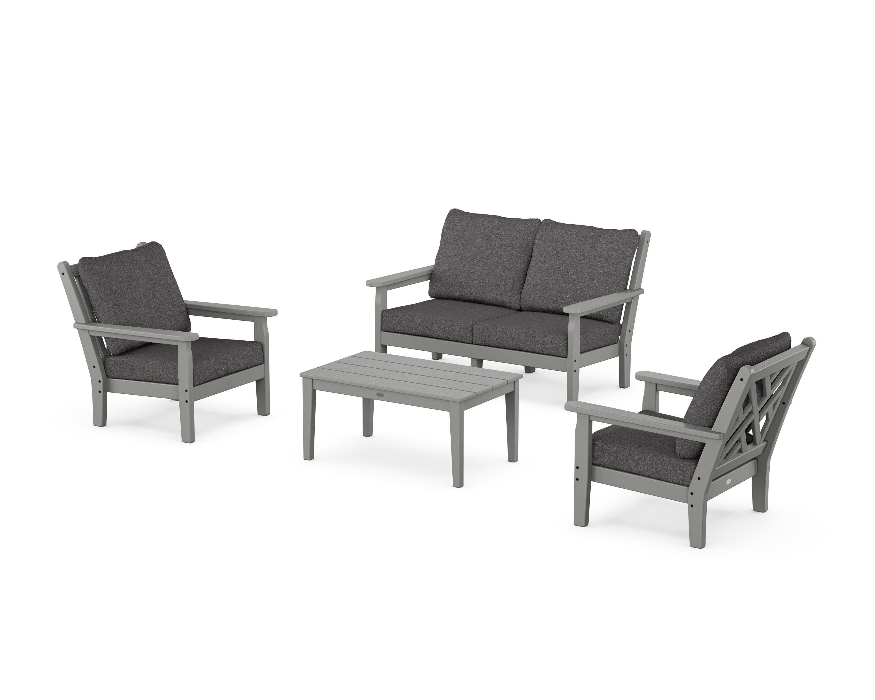 Chippendale 4-Piece Deep Seating Set with Loveseat in Slate Grey / Ash Charcoal