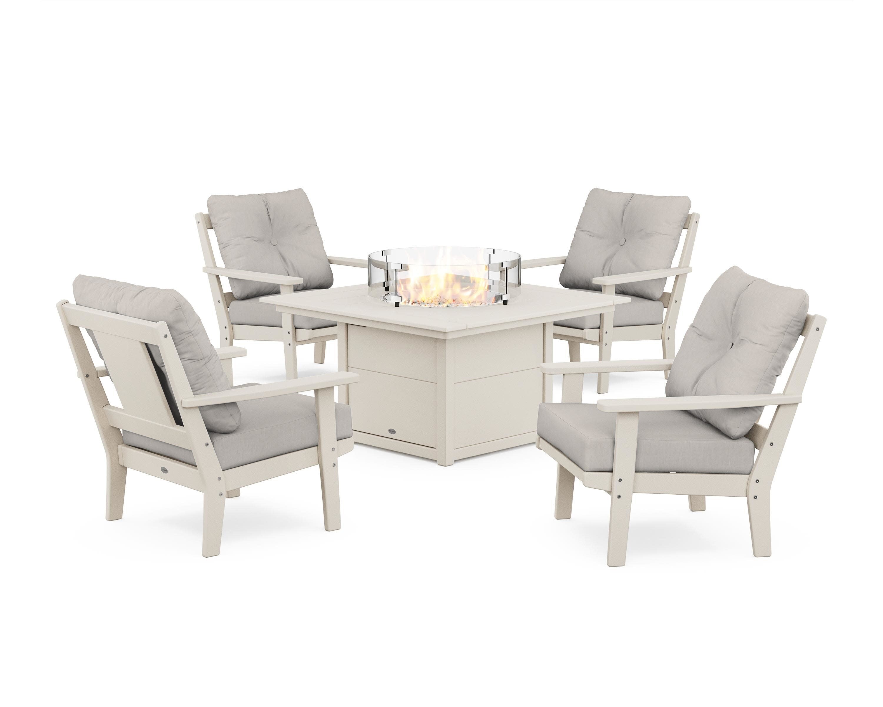 Prairie 5-Piece Deep Seating Set with Fire Pit Table in Sand / Cast Ash