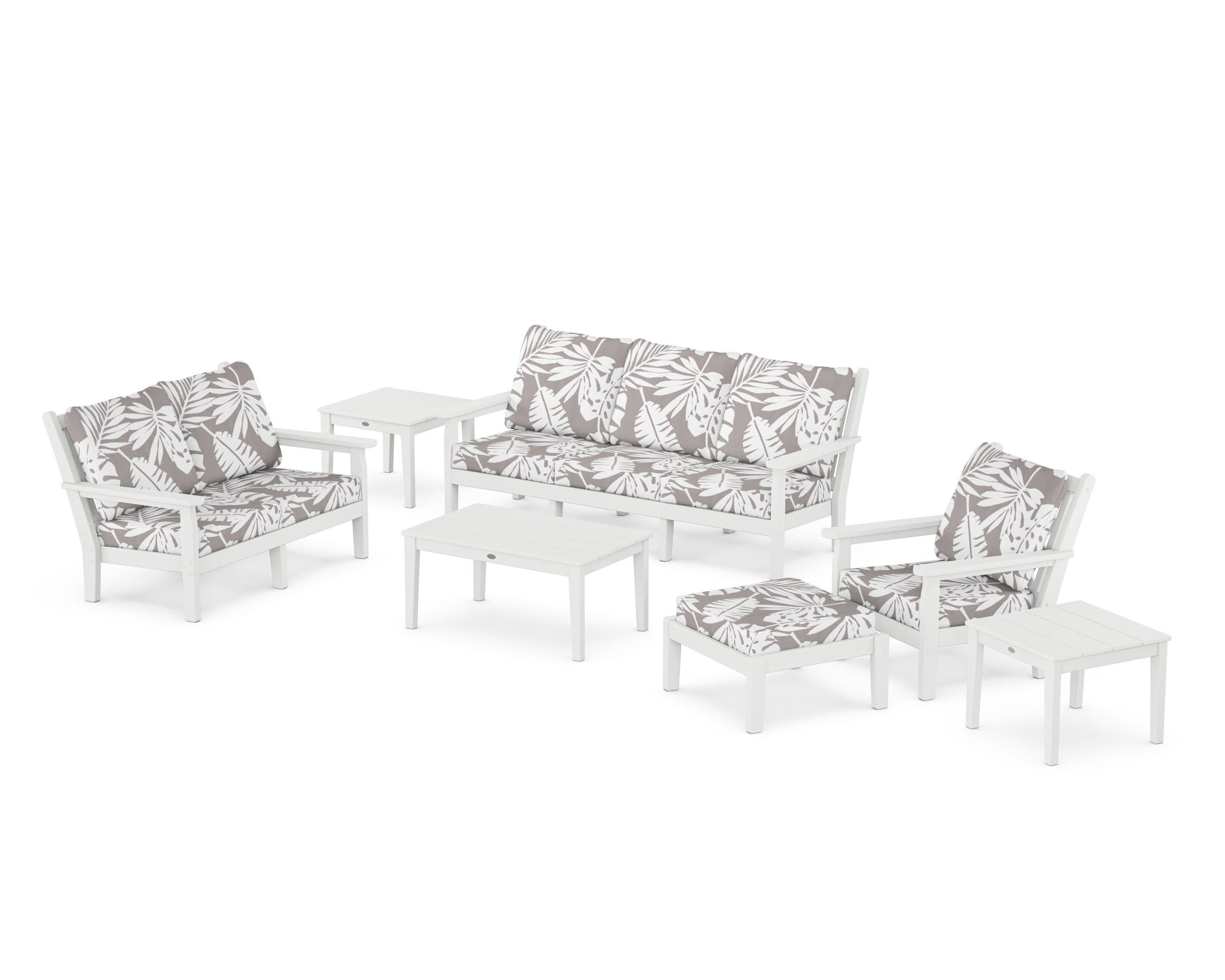 Chippendale 7-Piece Deep Seating Set in White / Leaf Grey Mist