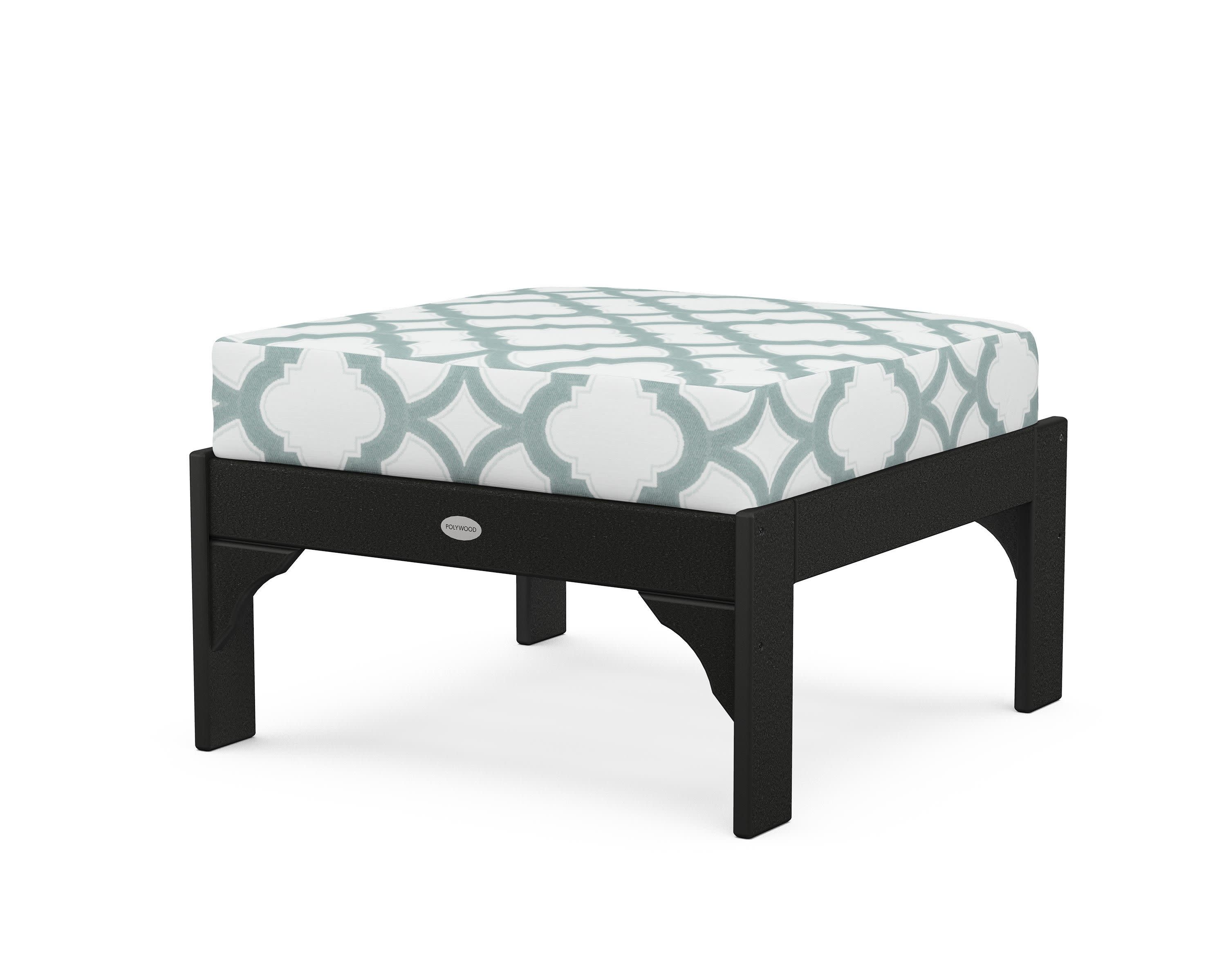 Vineyard Deep Seating Ottoman in Black / Trellis Glacier Spa