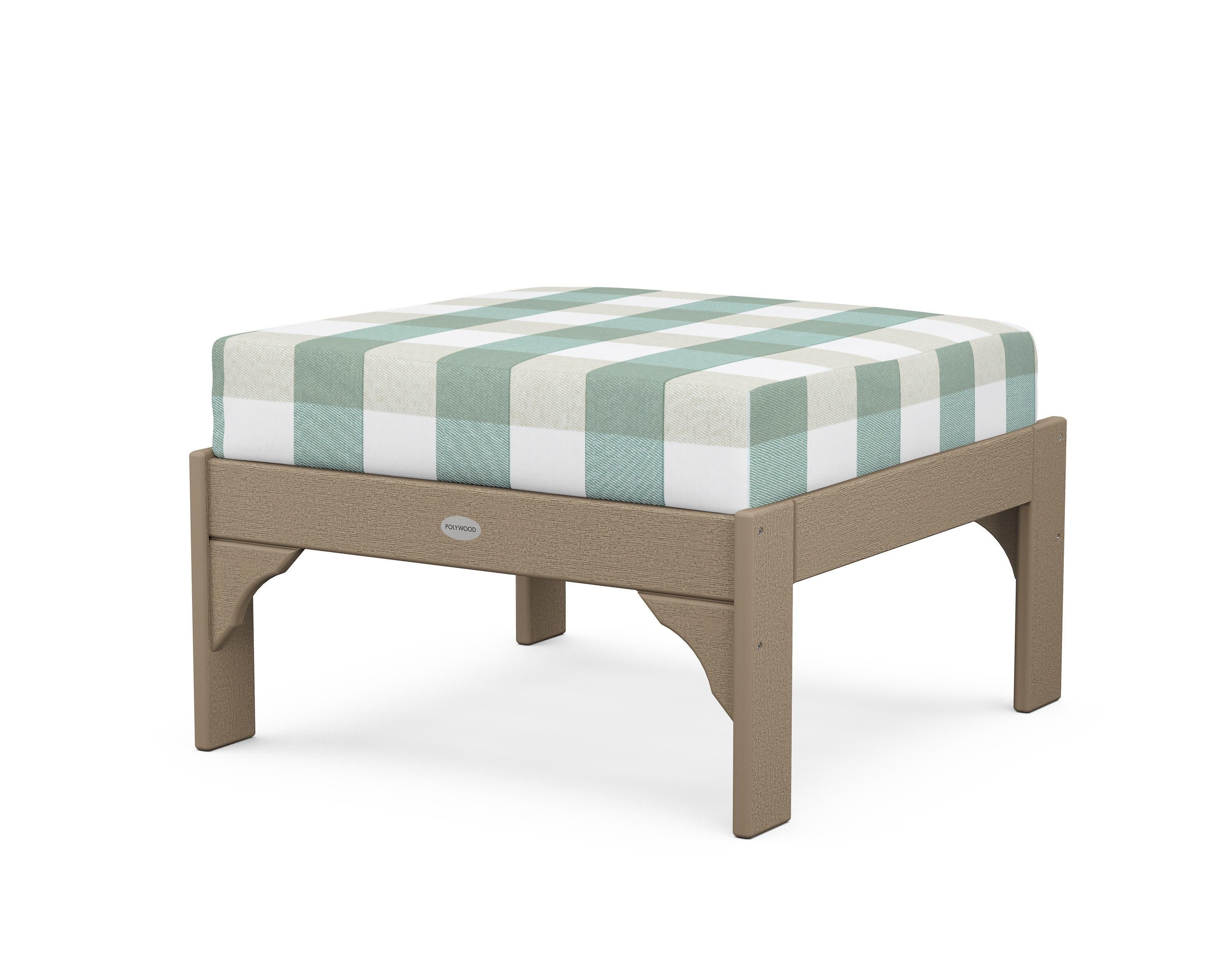 Vineyard Deep Seating Ottoman in Vintage Sahara / Buffalo Plaid Glacier Spa