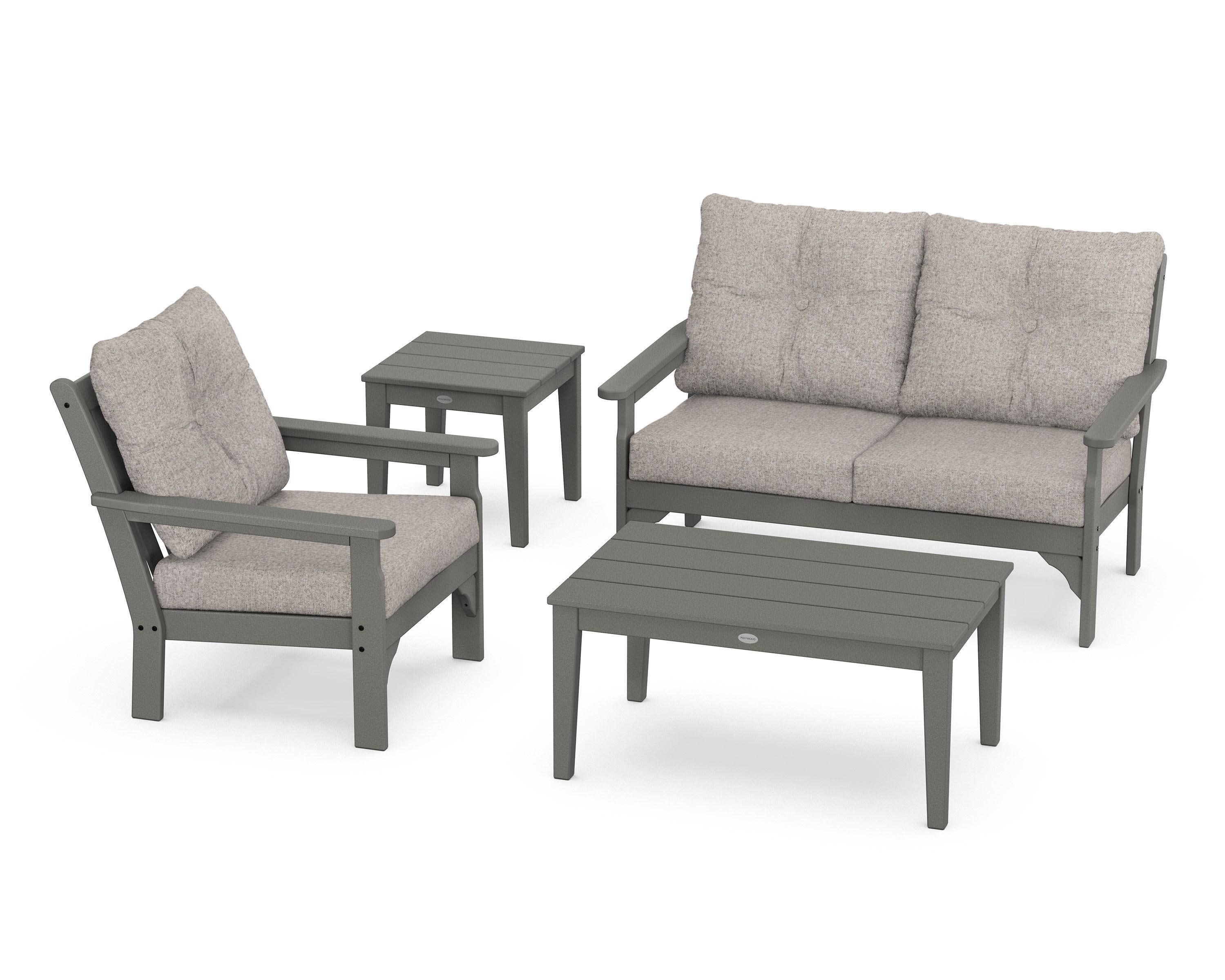 Vineyard 4-Piece Deep Seating Set in Slate Grey / Weathered Tweed