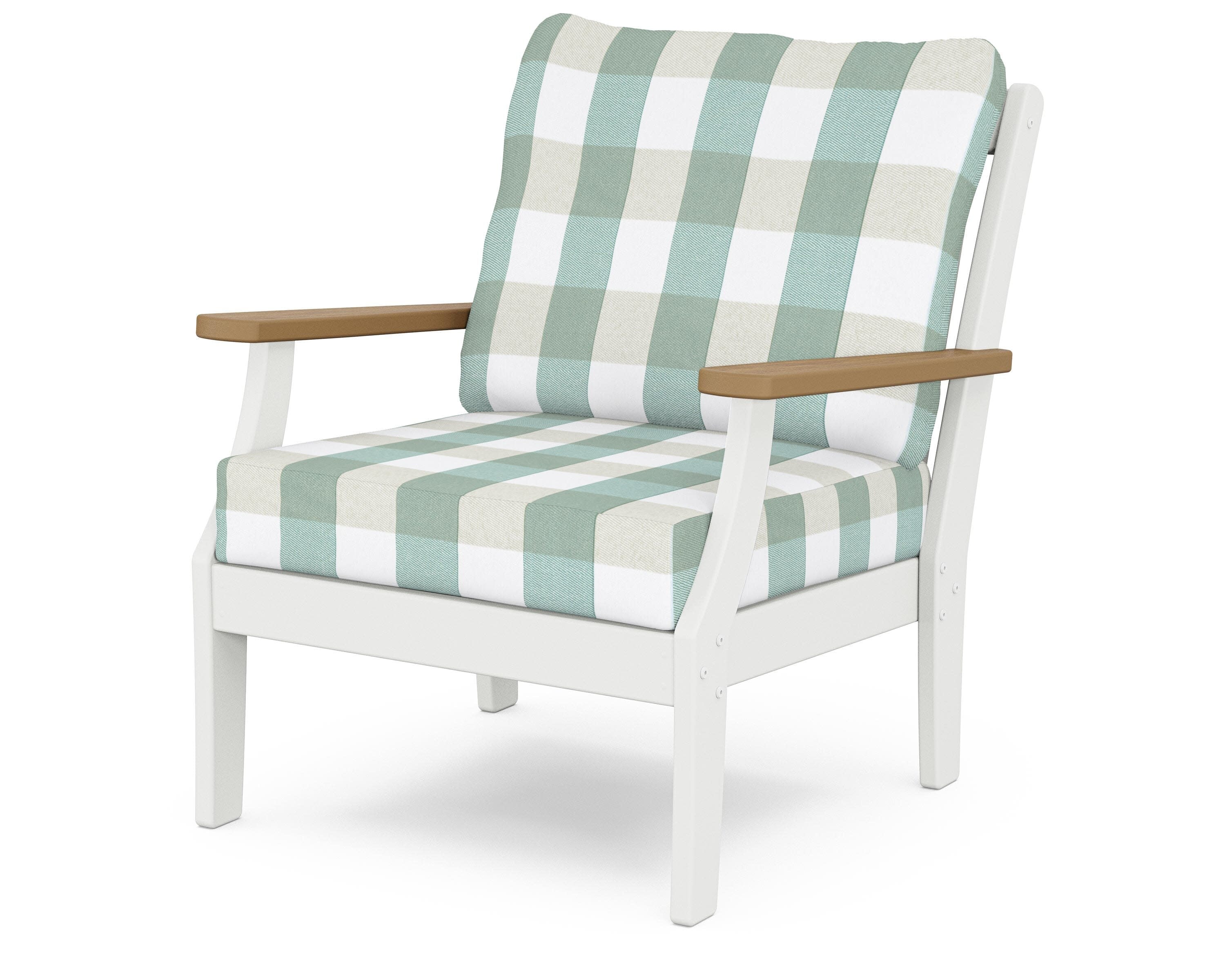 Braxton Deep Seating Chair in White / Natural / Buffalo Plaid Glacier Spa