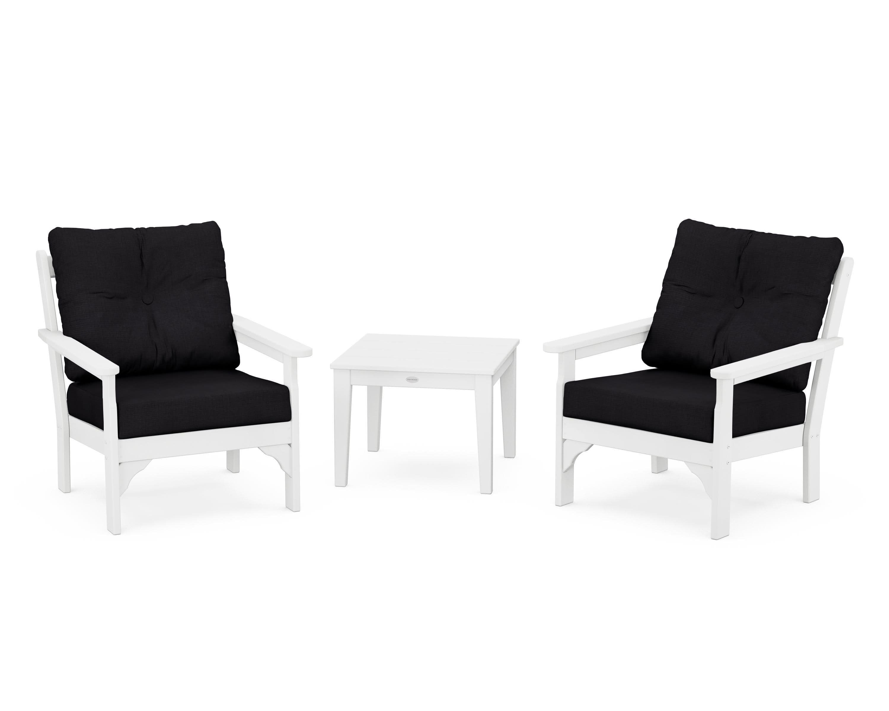 Vineyard 3-Piece Deep Seating Set in White / Midnight Linen