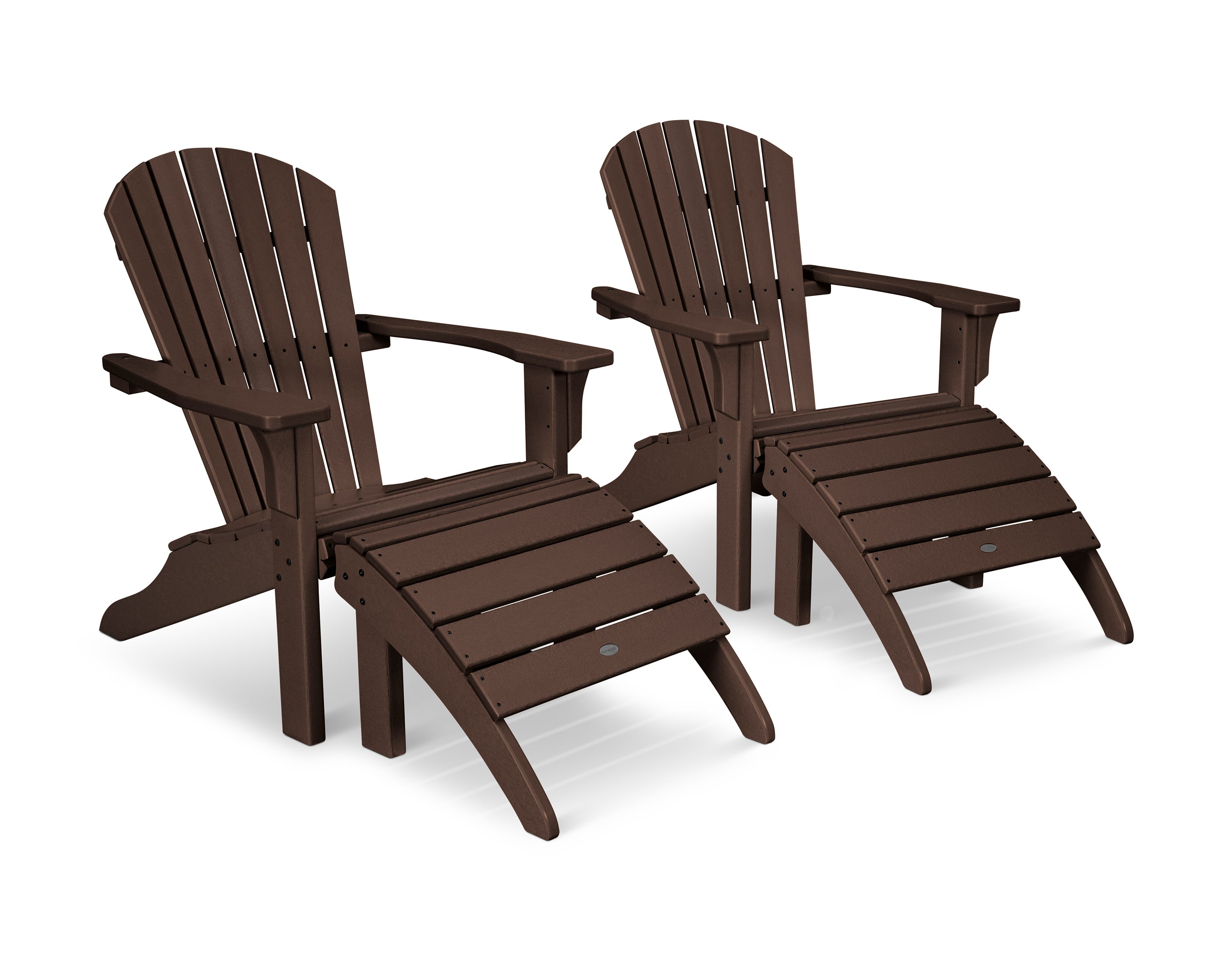 Seashell Adirondack Set with Ottomans in Mahogany