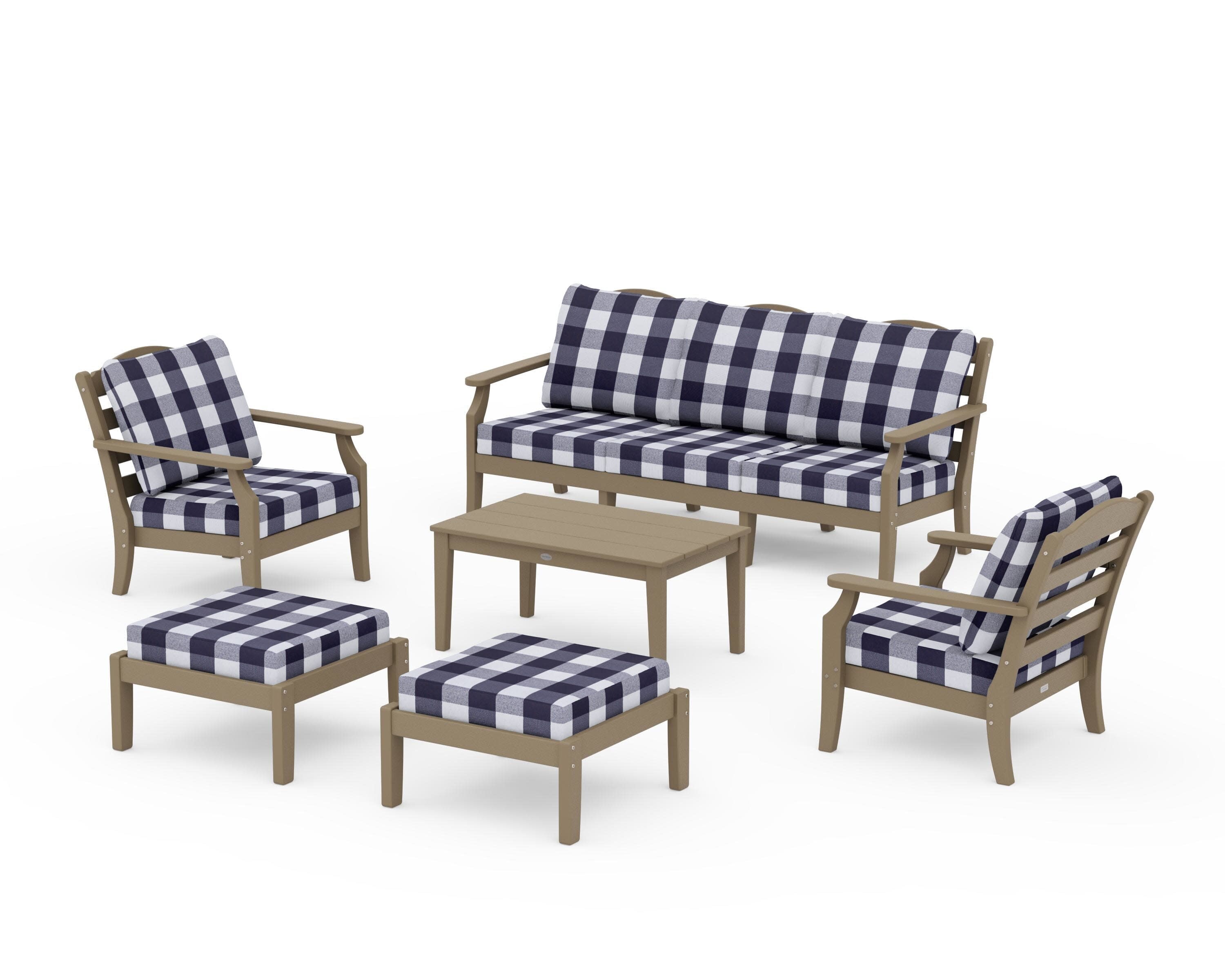 Savannah 6-Piece Lounge Sofa Set in Vintage Sahara / Buffalo Plaid Navy