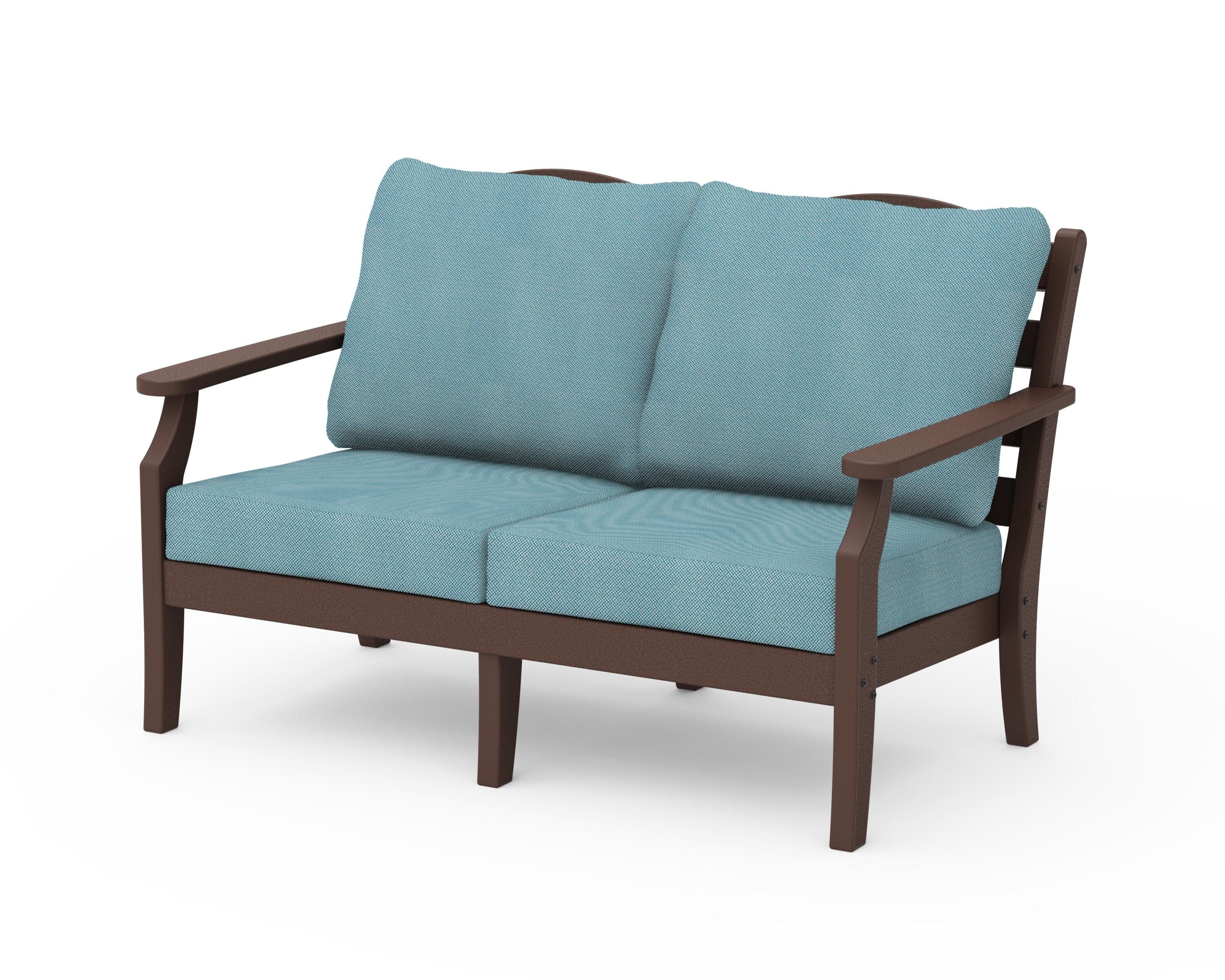 Savannah Deep Seating Loveseat in Mahogany / Lattice Sky Blue