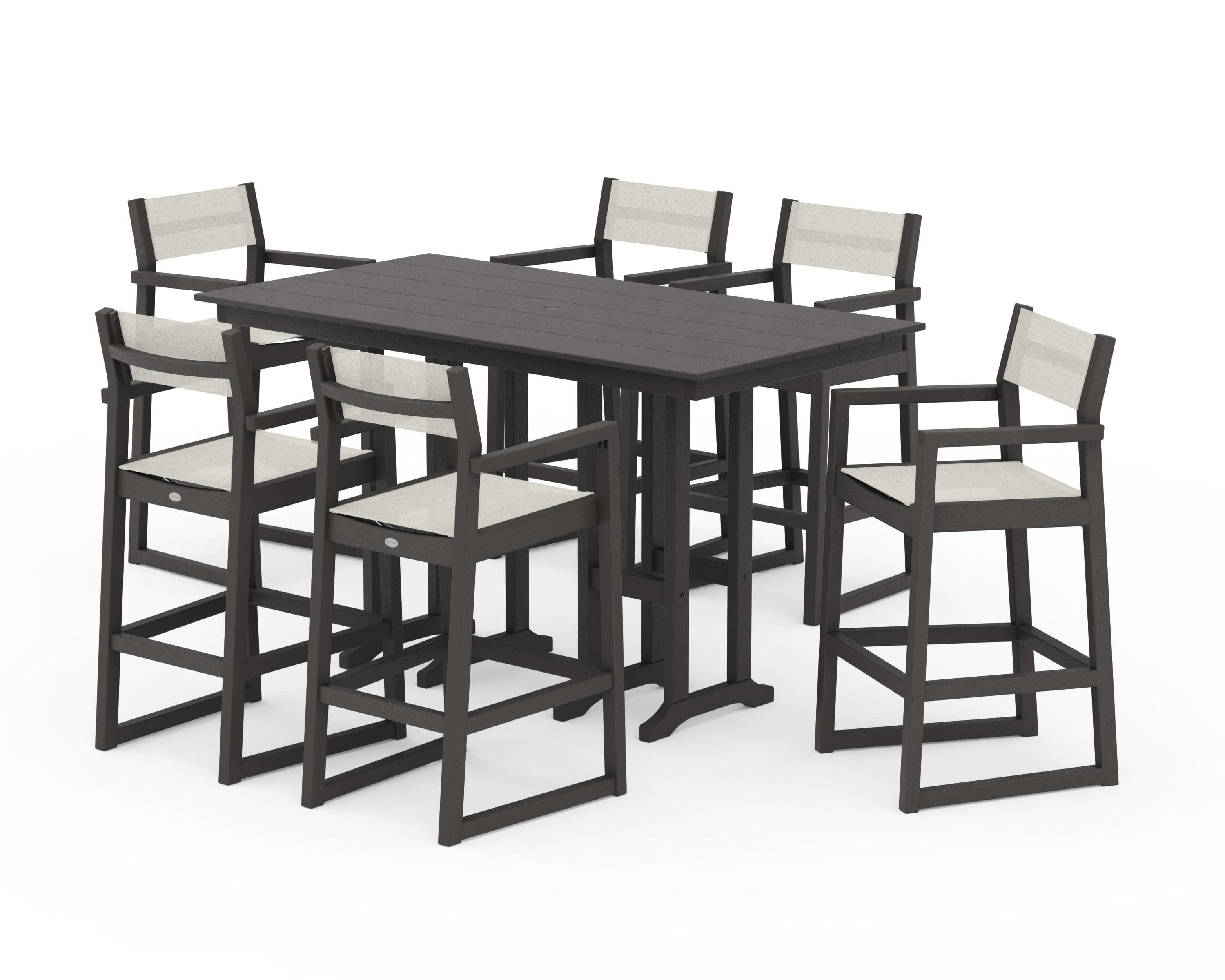 EDGE Sling Arm Chair 7-Piece Farmhouse Bar Set in Vintage Coffee / Parchment Sling