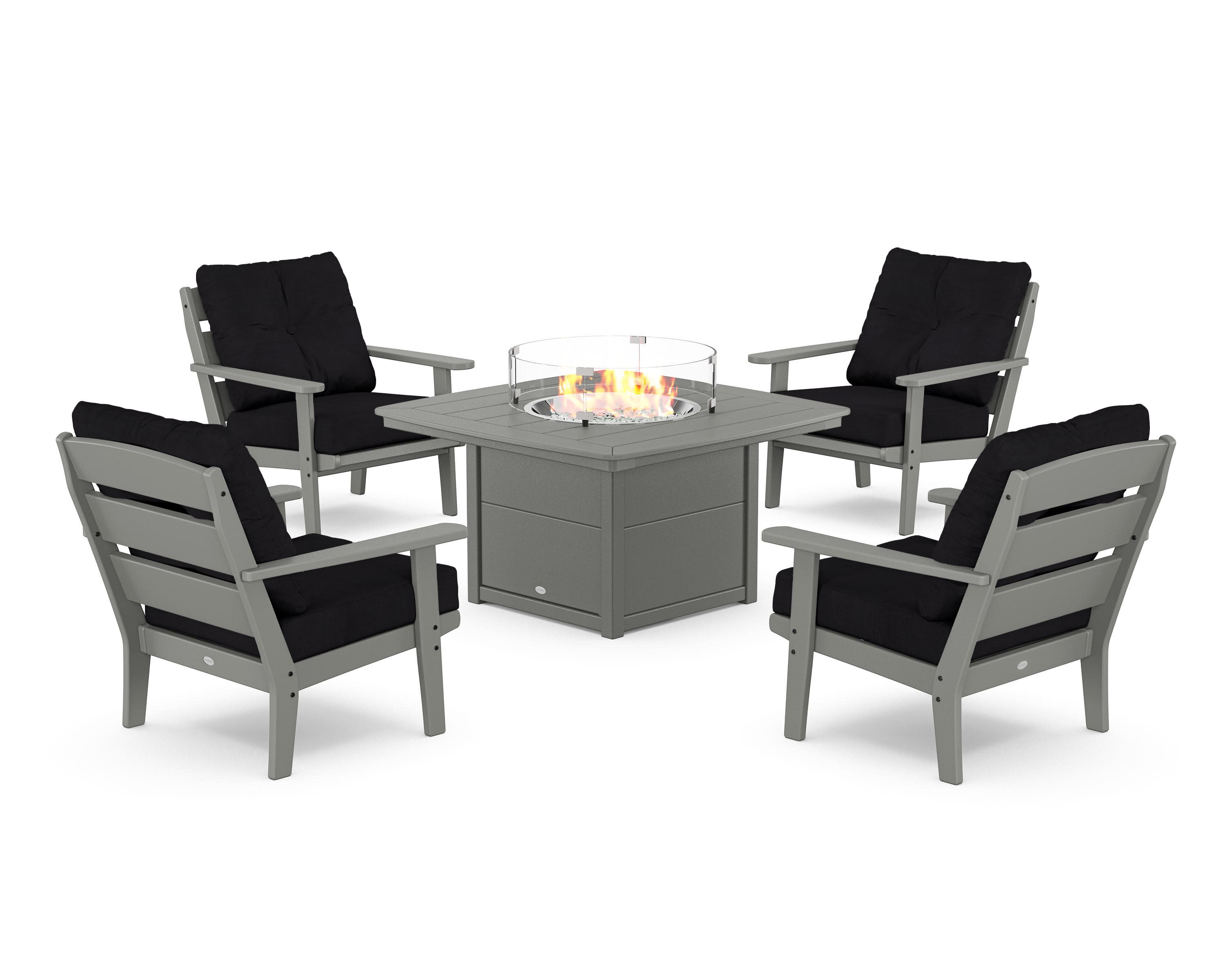 Lakeside 5-Piece Deep Seating Set with Nautical Fire Pit Table in Slate Grey / Midnight Linen