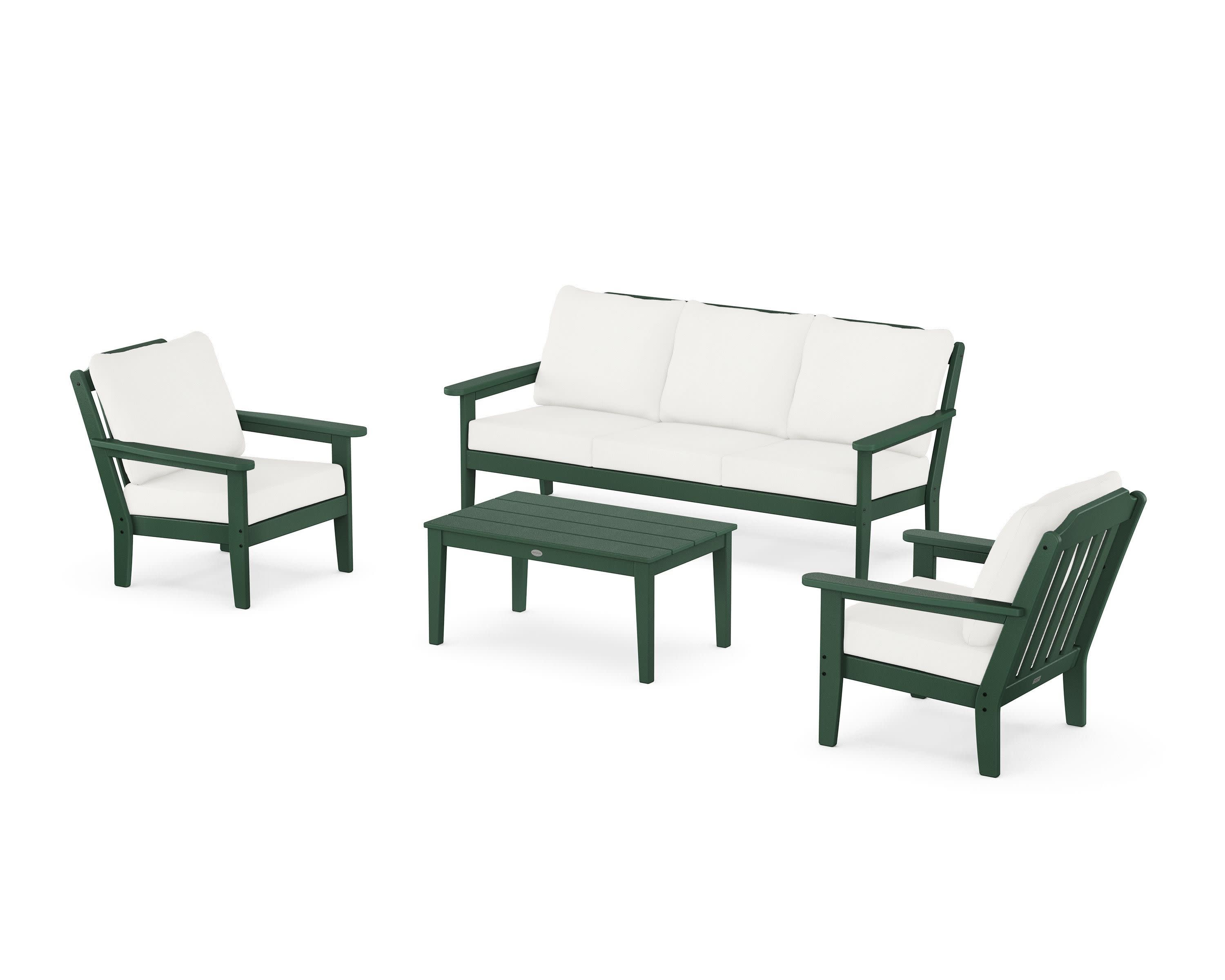 Cottage 4-Piece Deep Seating Set with Sofa in Green / Natural Linen