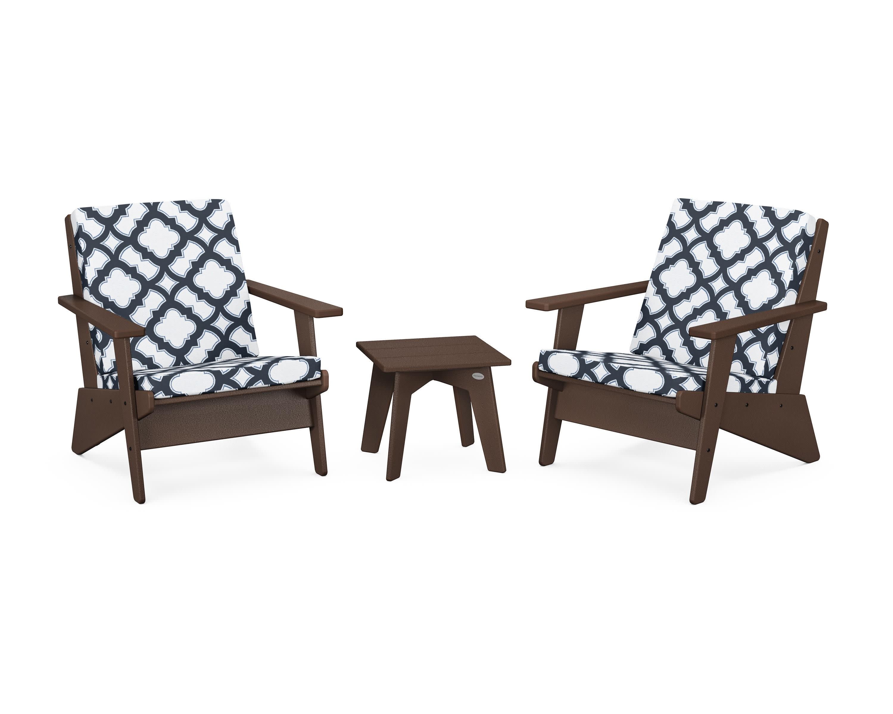 Riviera Modern Lounge 3-Piece Set in Mahogany / Trellis Marine Indigo