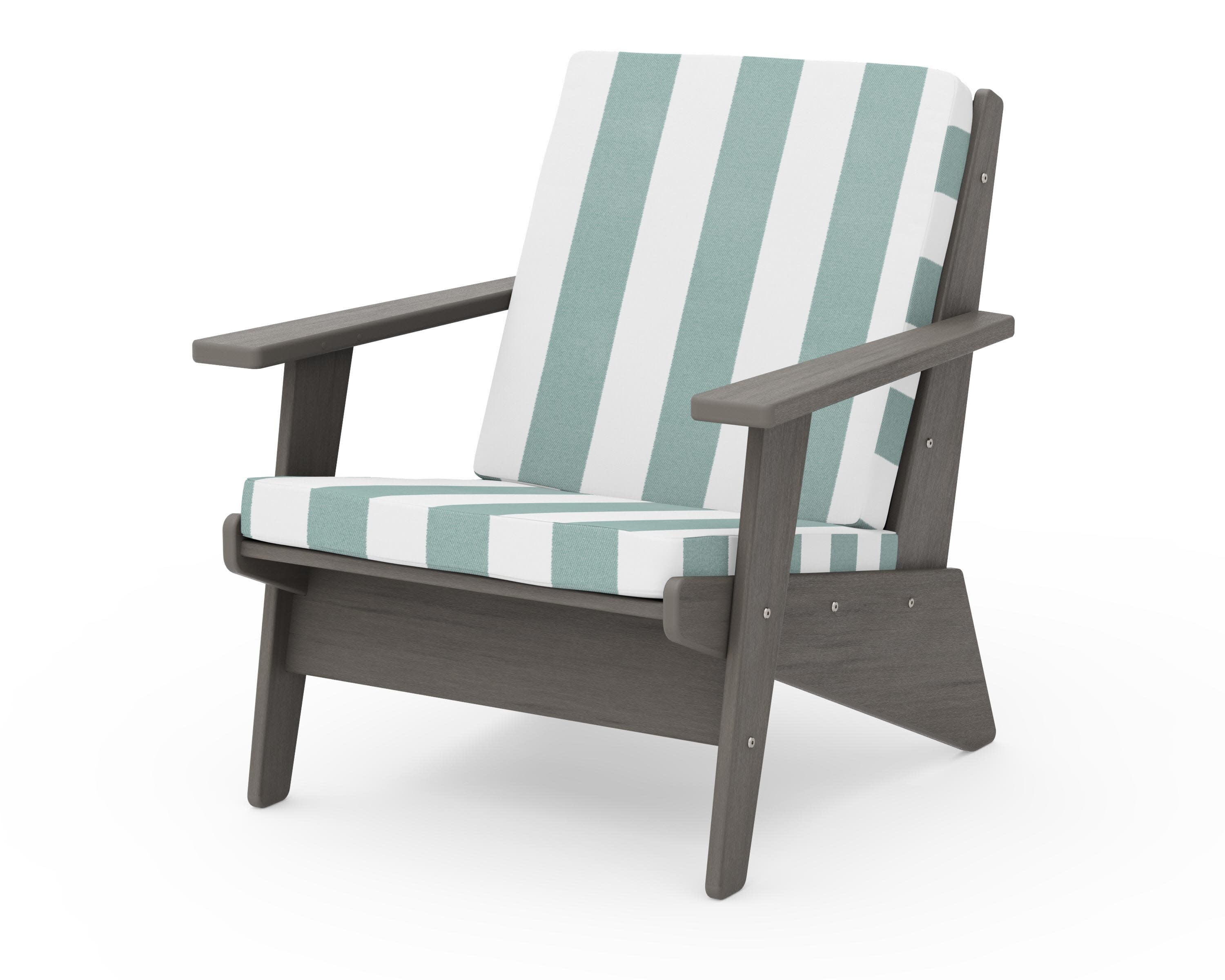 Riviera Modern Lounge Chair in Driftwood / Cabana Stripe Glacier Spa