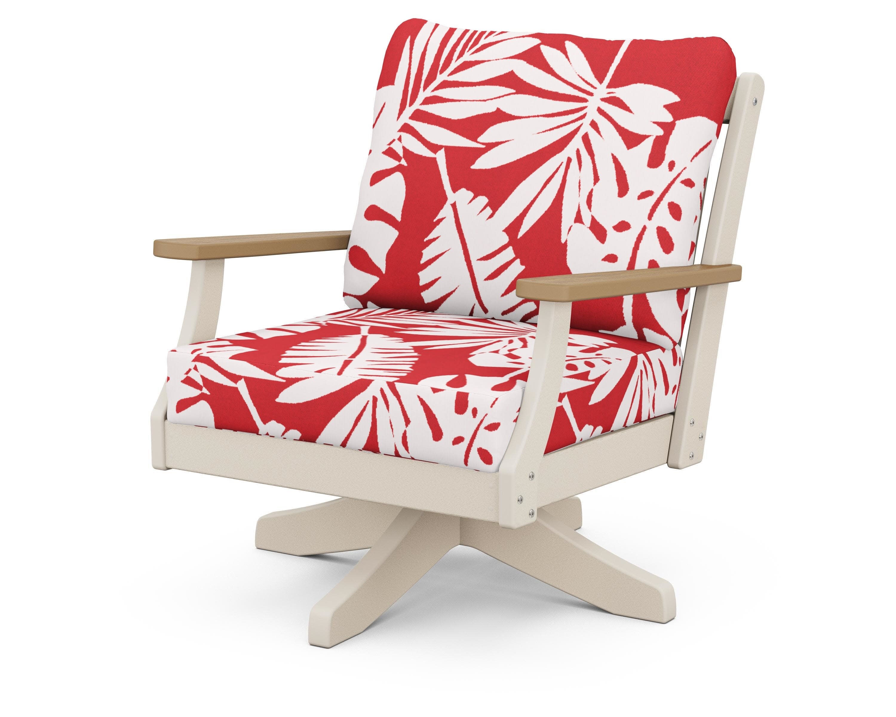Braxton Deep Seating Swivel Chair in Sand / Natural / Leaf Crimson