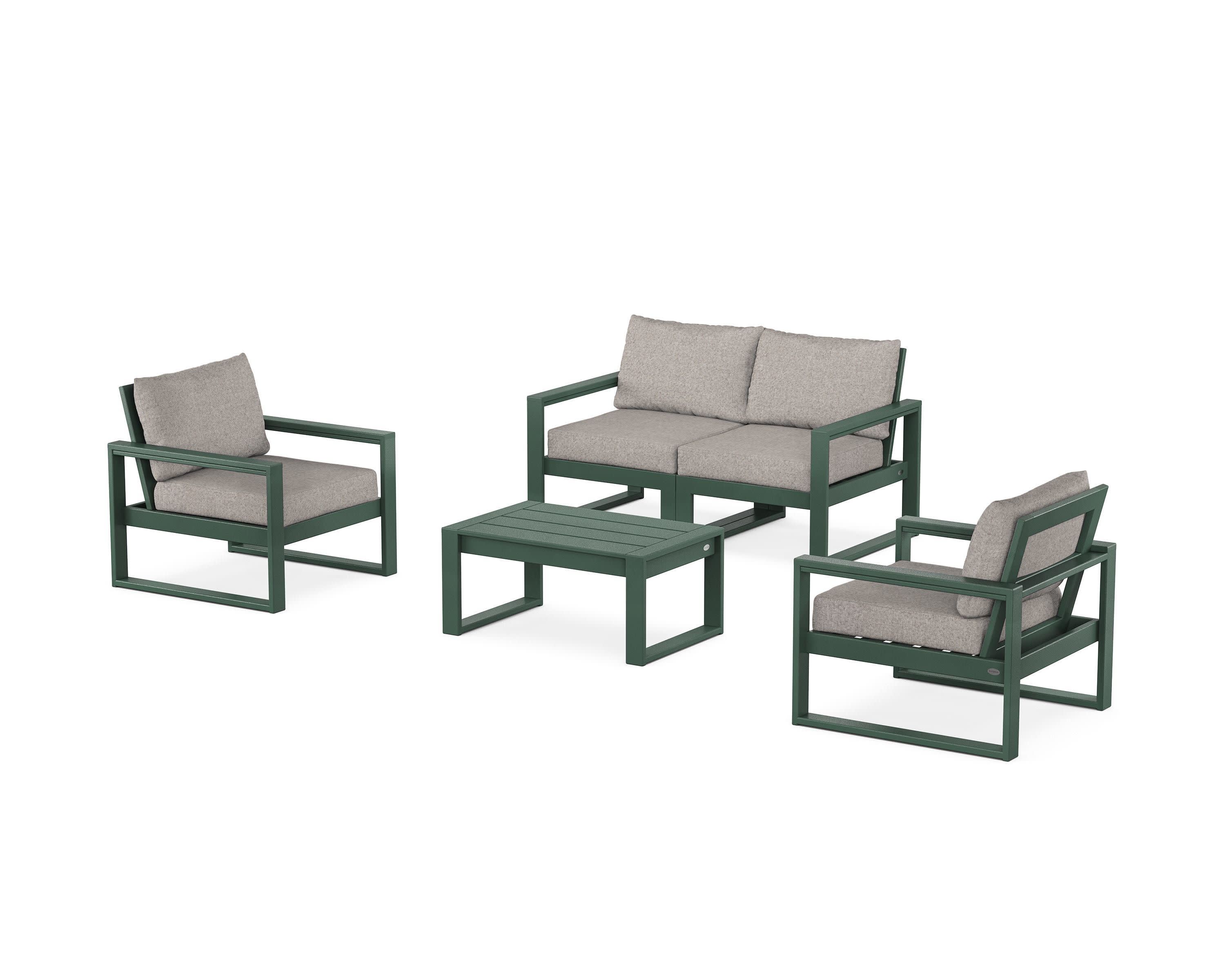 EDGE Sectional 4-Piece Deep Seating Set with Loveseat in Green / Weathered Tweed