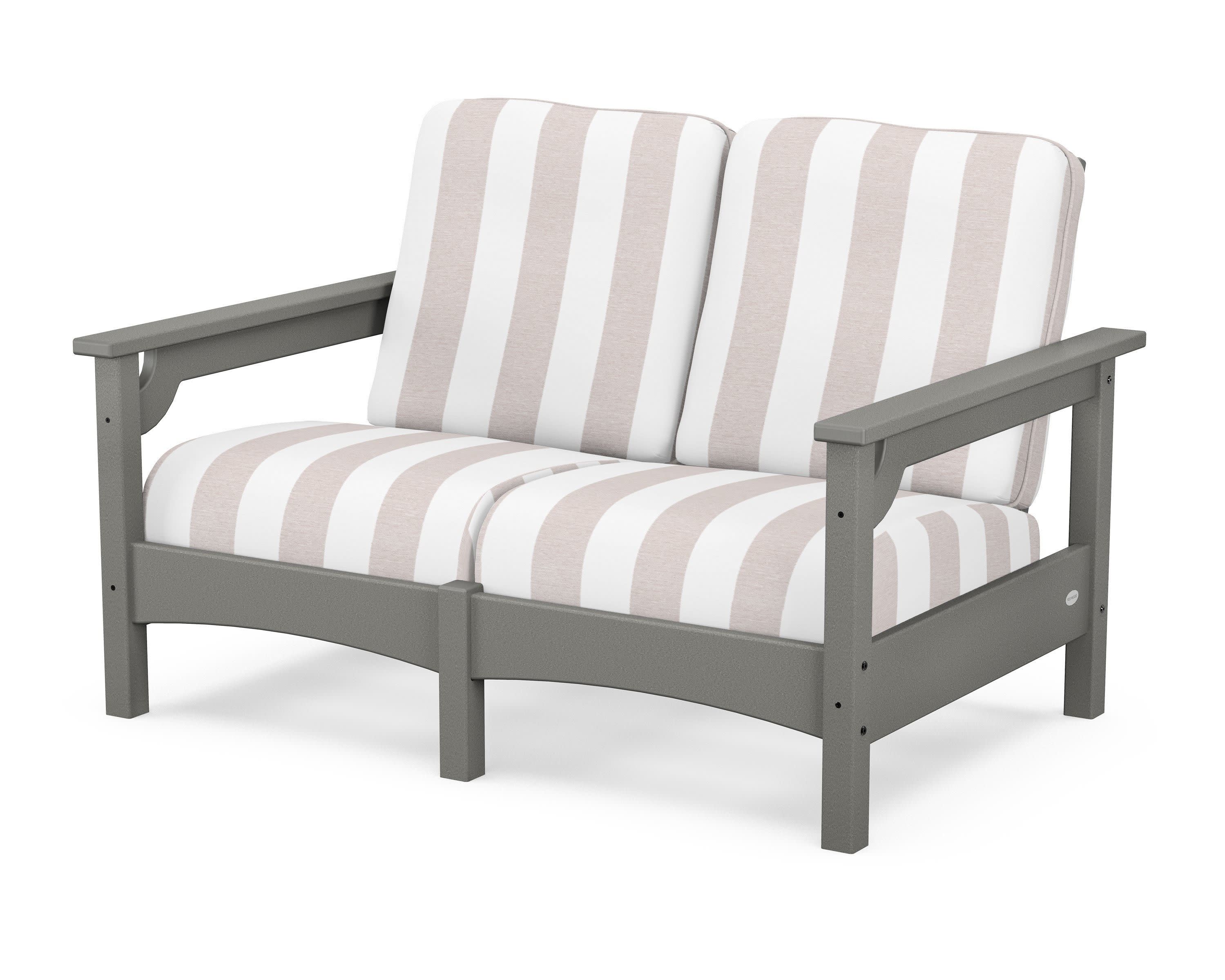 Club Loveseat in Slate Grey / Cabana Stripe Dune Burlap