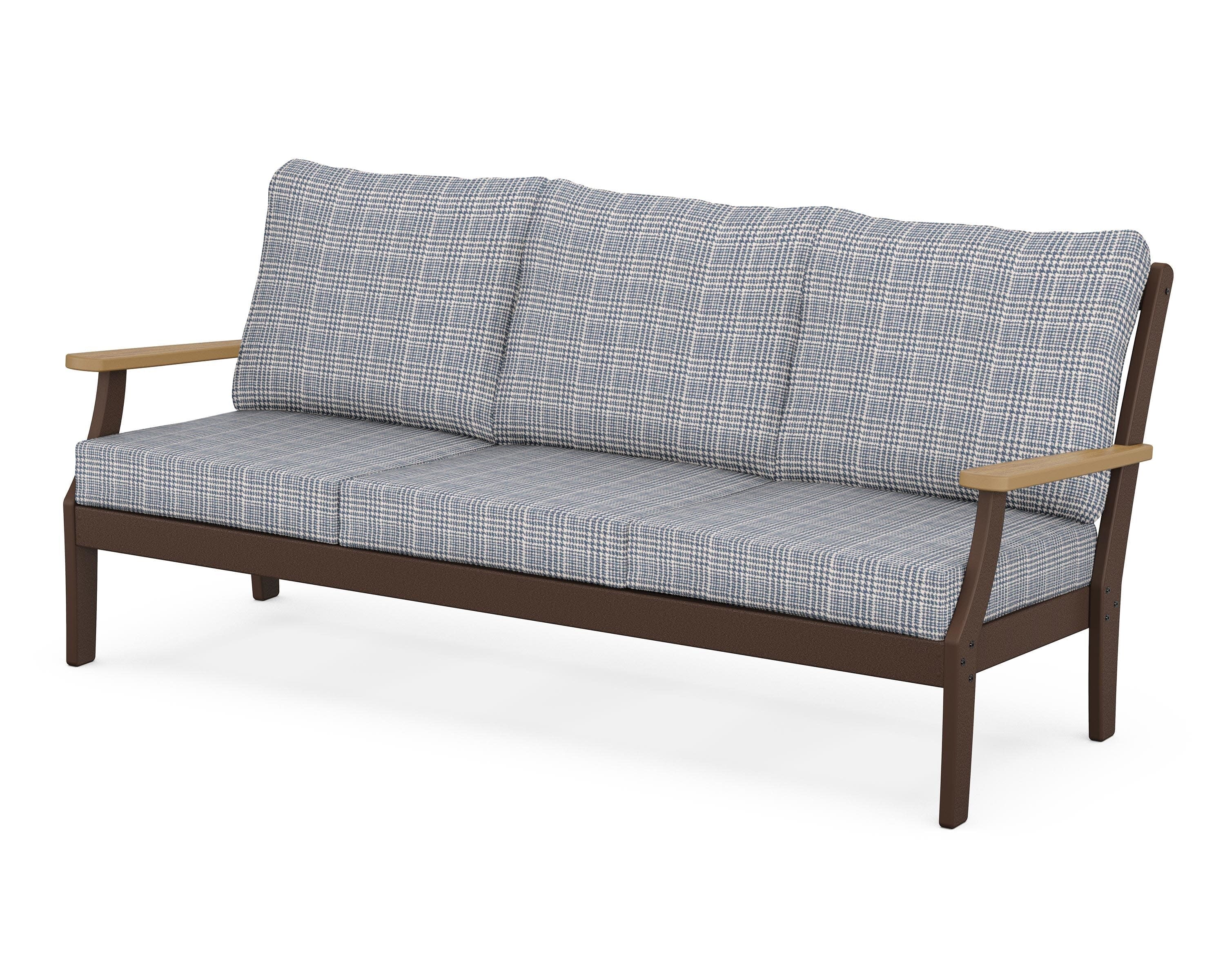 Braxton Deep Seating Sofa in Mahogany / Natural / Houndstooth Sky Blue