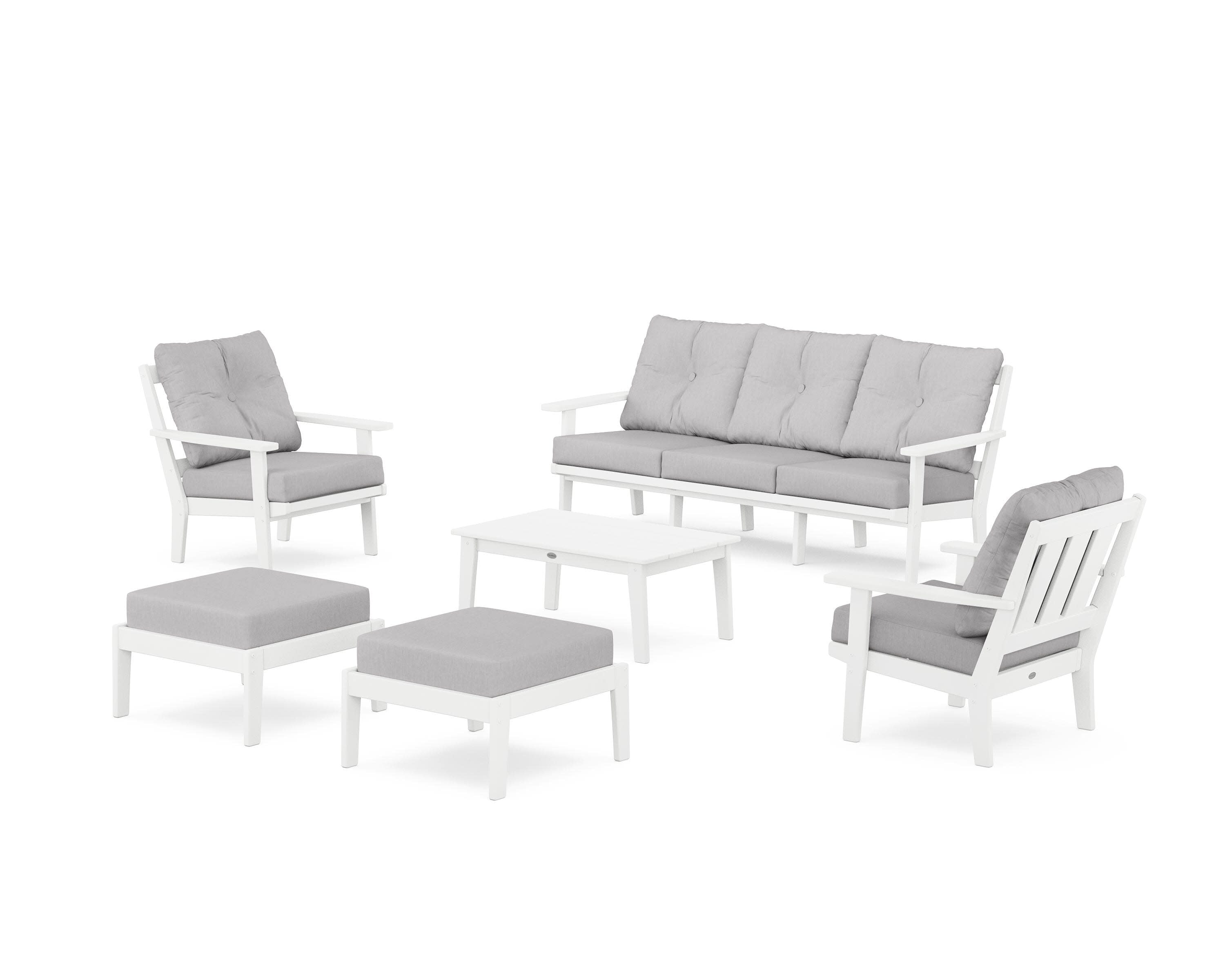 Oxford 6-Piece Lounge Sofa Set in White / Granite