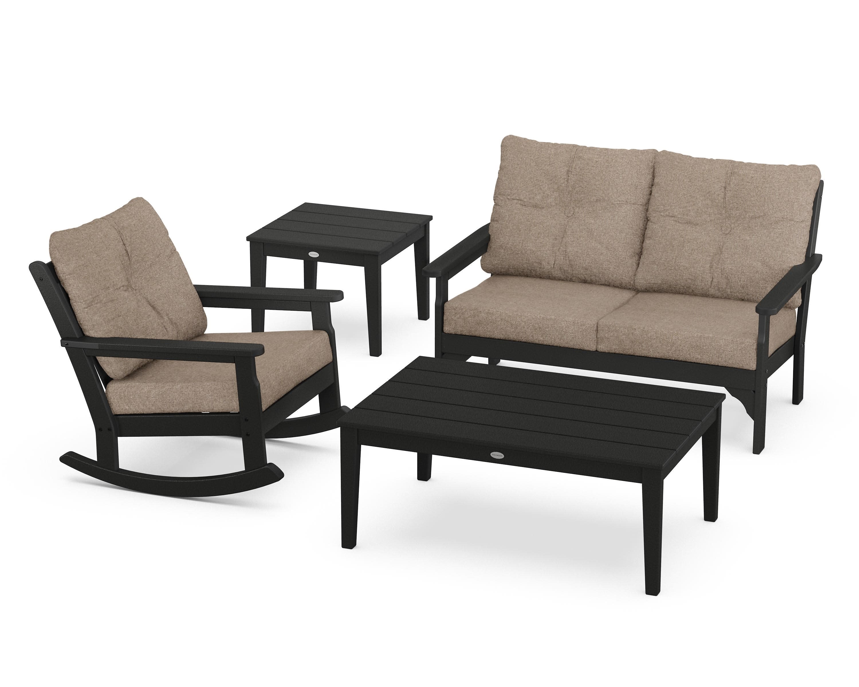 Vineyard 4-Piece Deep Seating Rocker Set in Black / Spiced Burlap