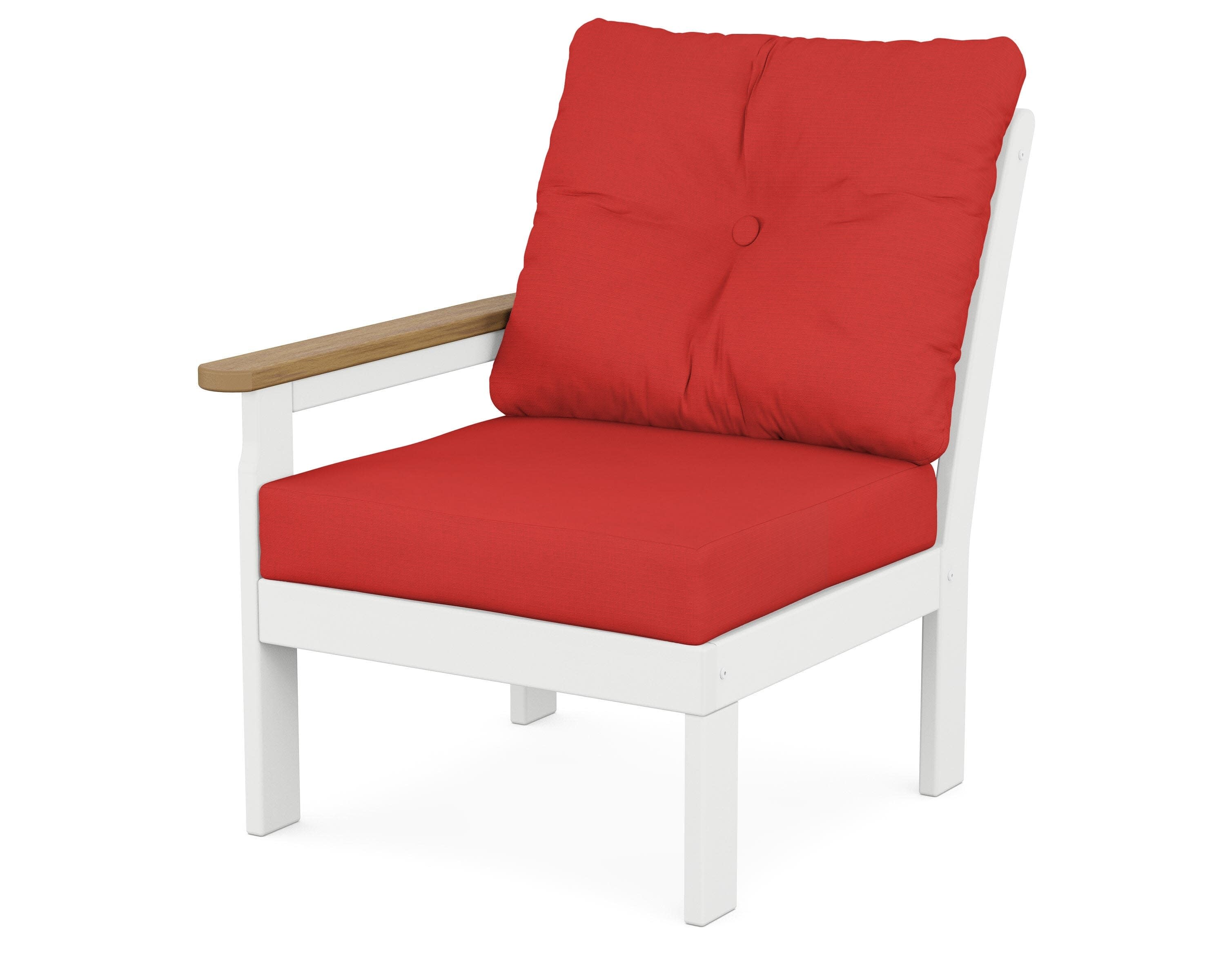 Vineyard Modular Left Arm Chair in White / Natural / Crimson Linen