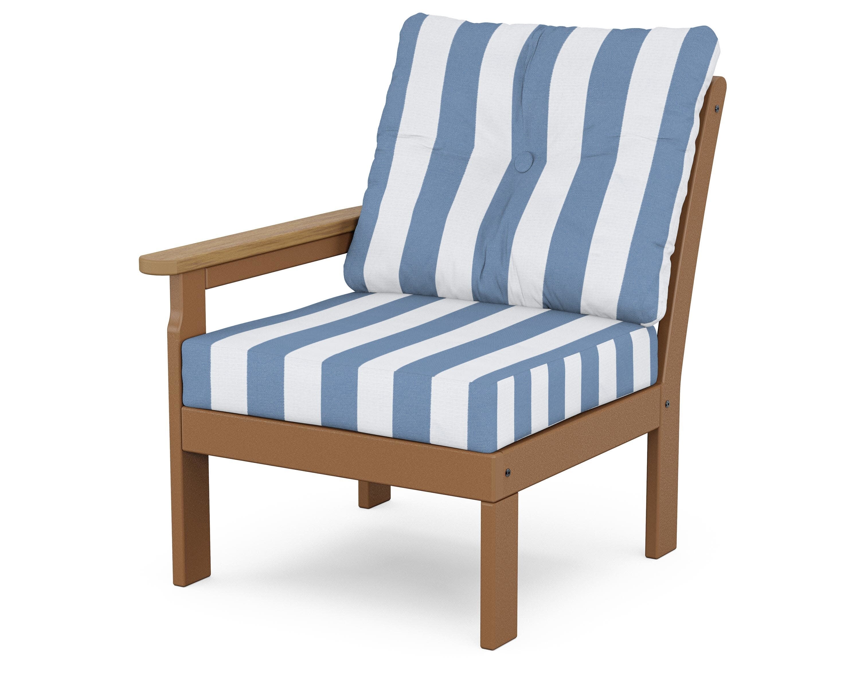 Vineyard Modular Left Arm Chair in Teak / Natural / Cabana Stripe Sky Blue