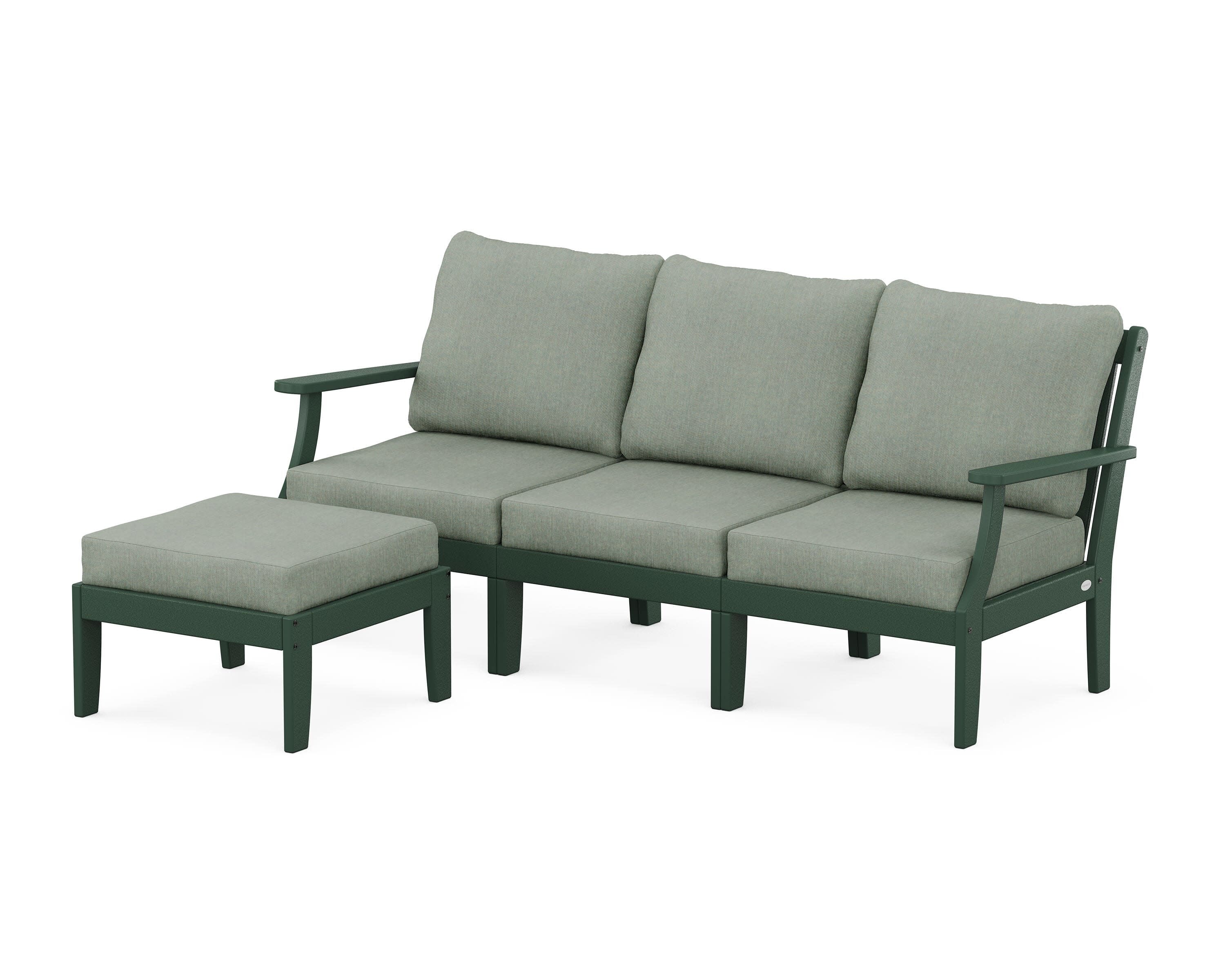 Braxton Modular 4-Piece Deep Seating Set with Ottoman in Green / Cast Sage