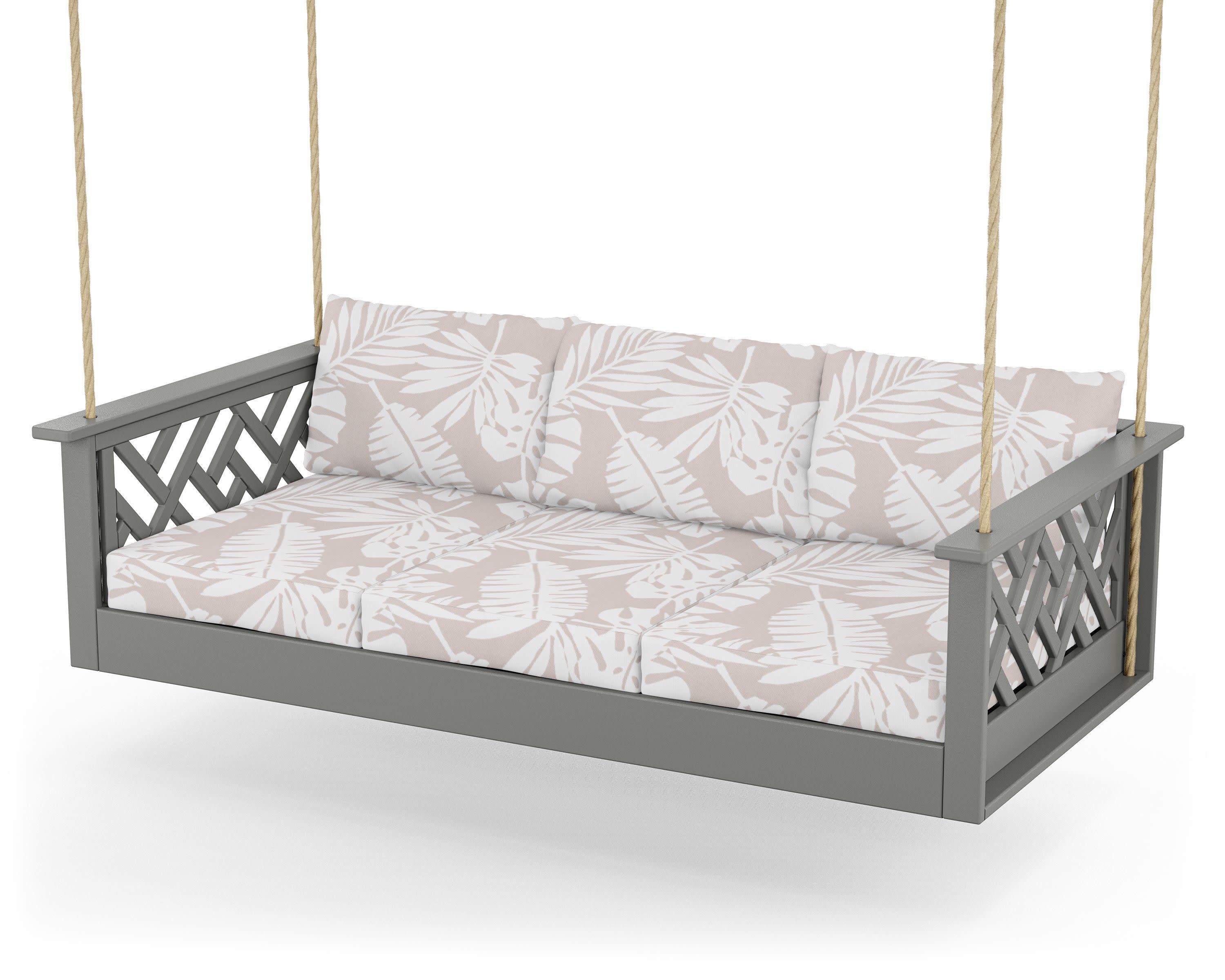 Chippendale Daybed Swing in Slate Grey / Leaf Dune Burlap