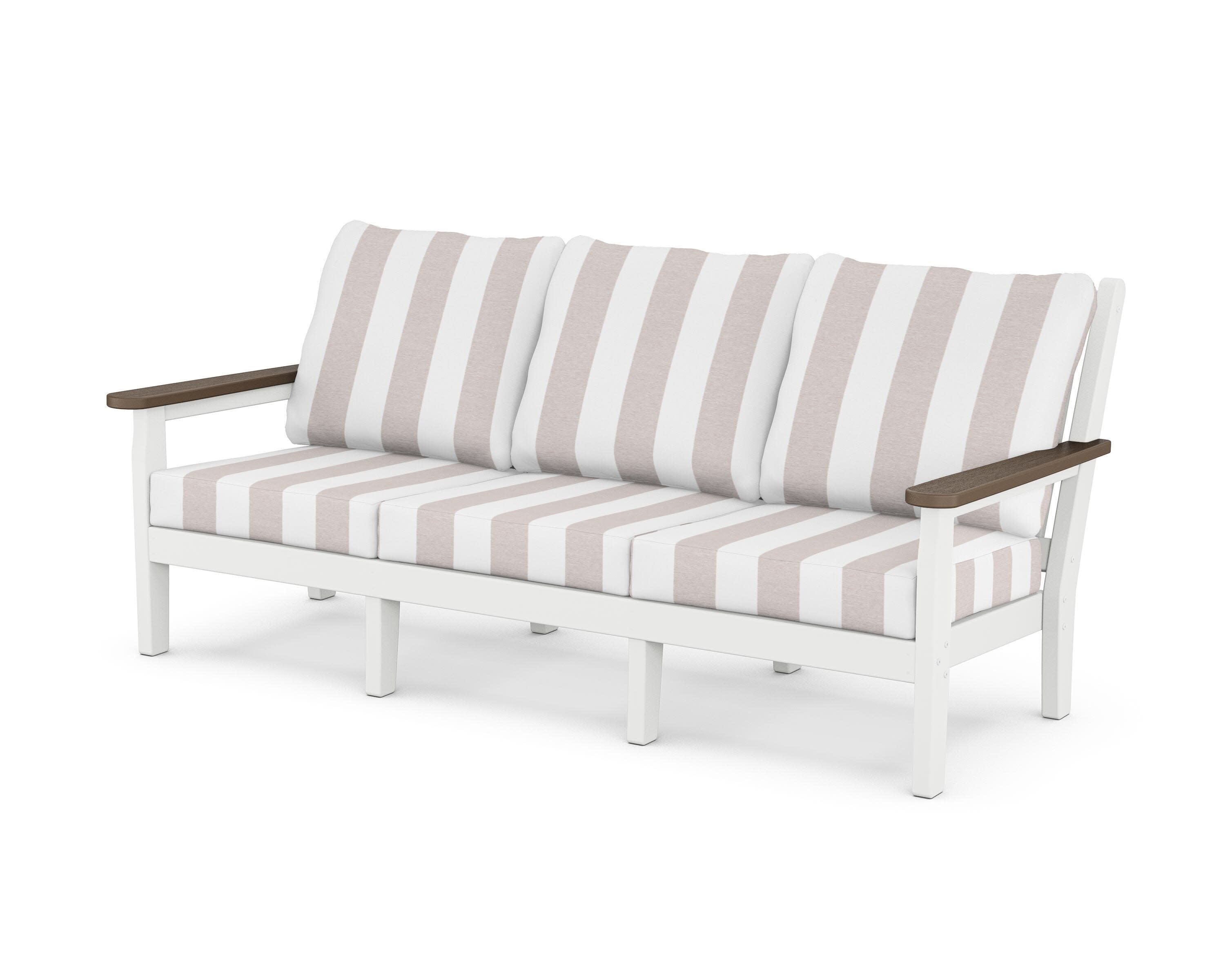Chippendale Deep Seating Sofa in White / Kona / Cabana Stripe Dune Burlap