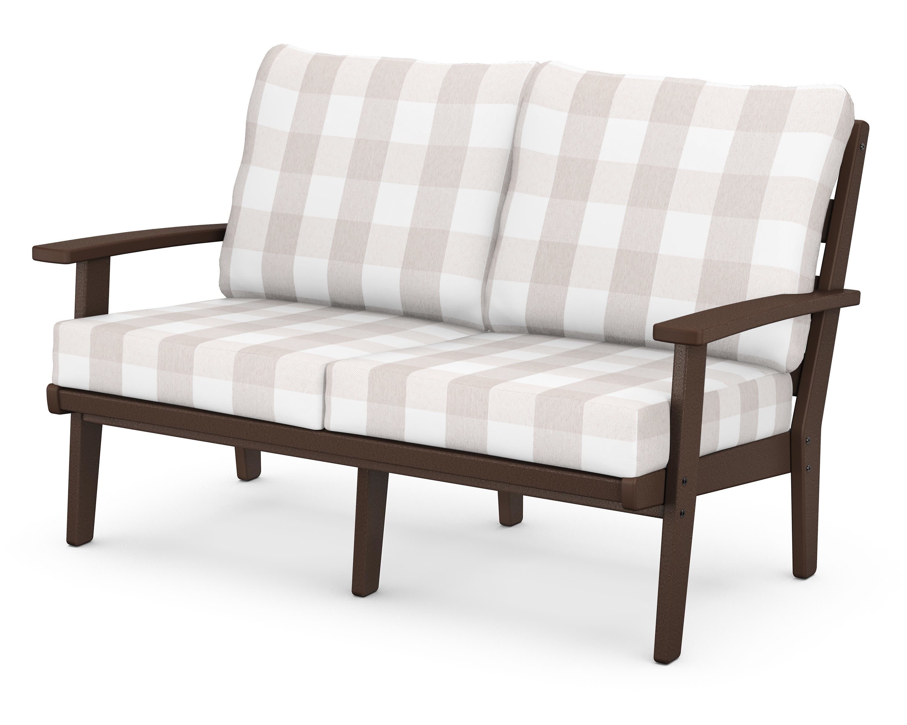 Grant Park Deep Seating Loveseat in Mahogany / Buffalo Plaid Dune Burlap