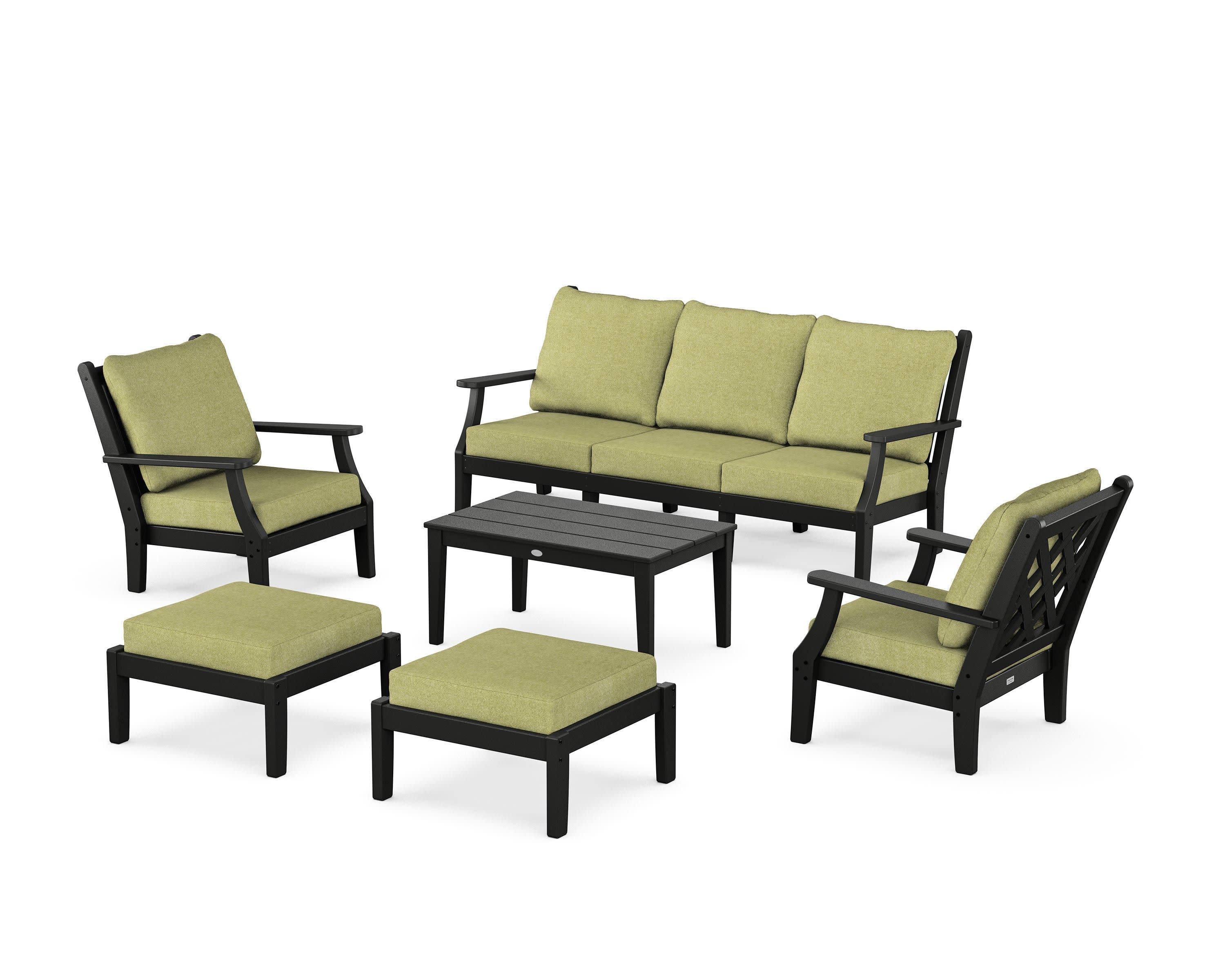 Wovendale 6-Piece Lounge Sofa Set in Black / Chartreuse Boucle