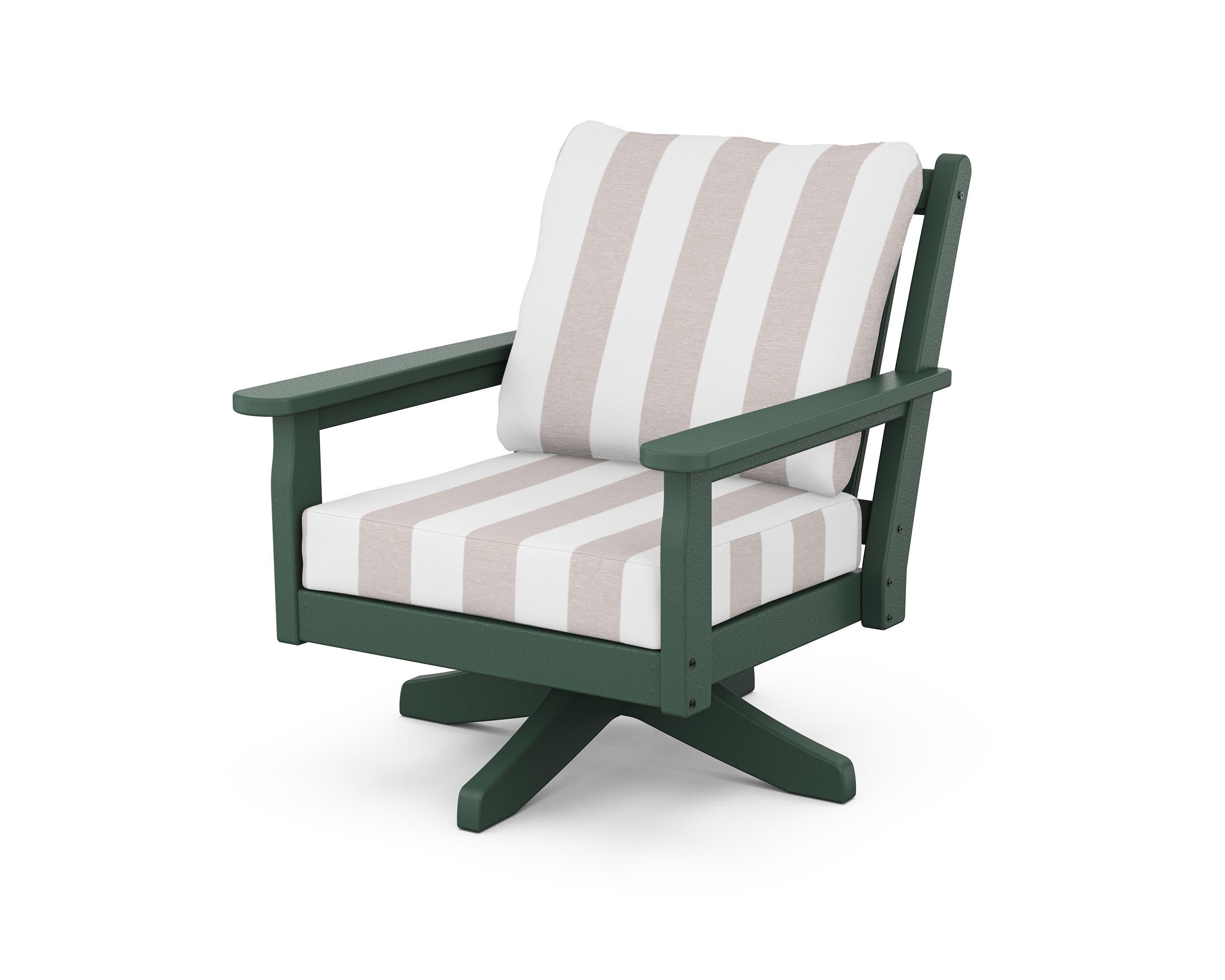 Chippendale Deep Seating Swivel Chair in Green / Cabana Stripe Dune Burlap