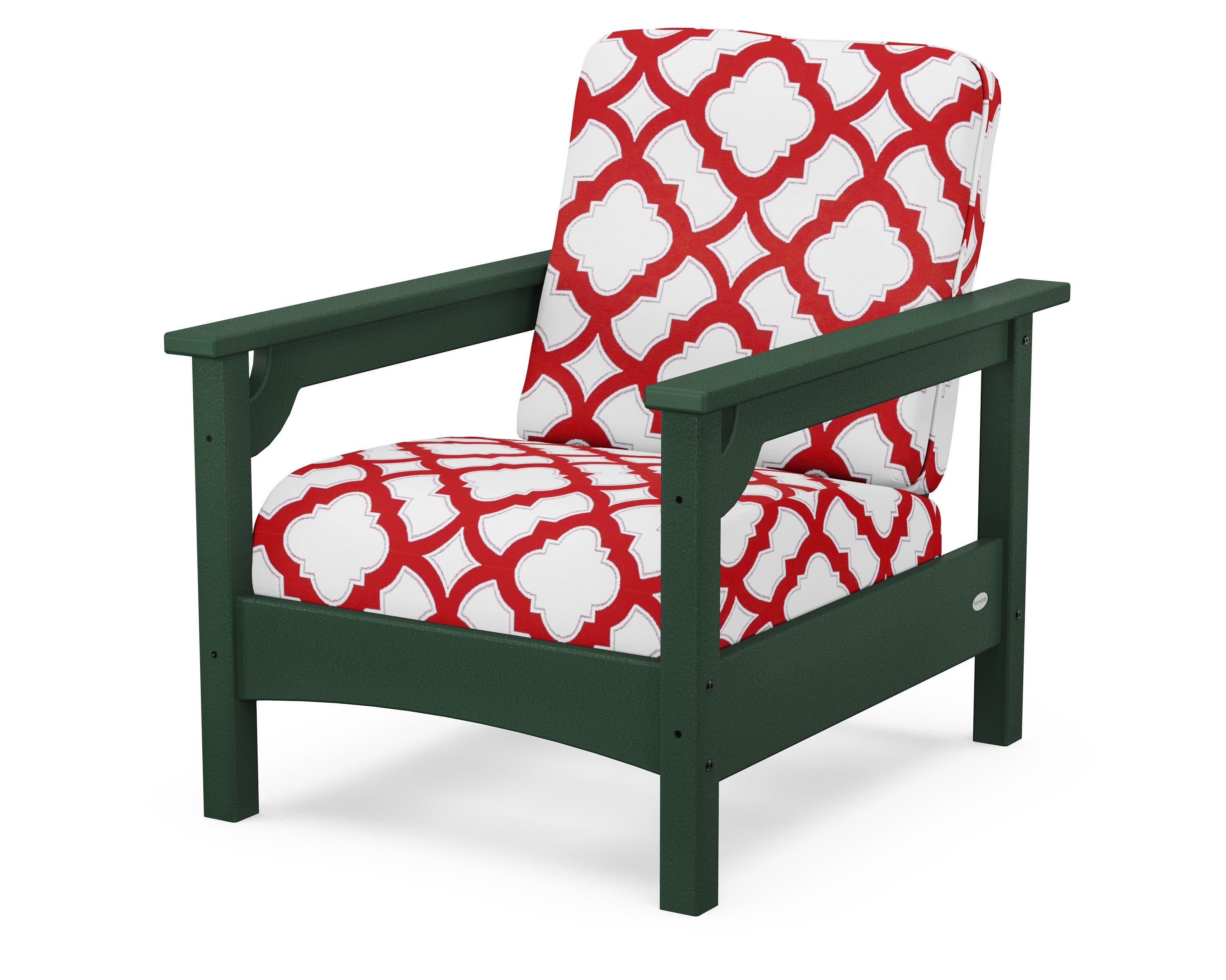 Club Chair in Green / Trellis Crimson