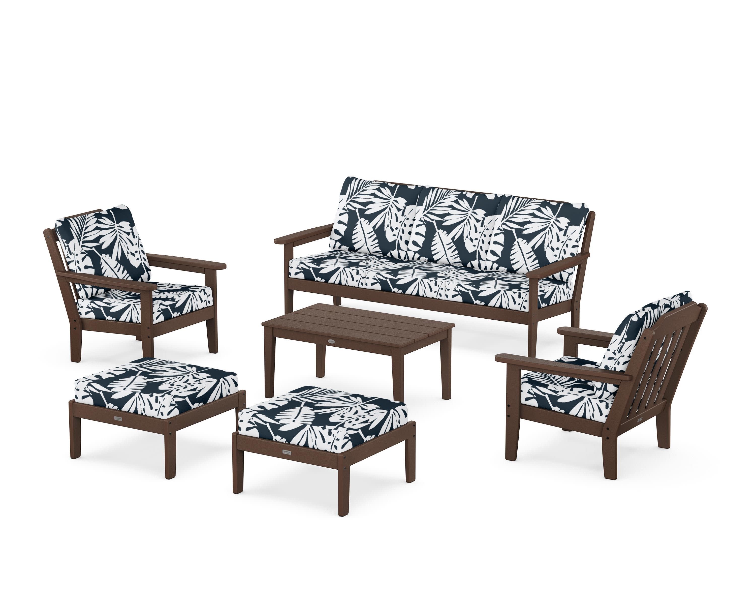 Cottage 6-Piece Lounge Sofa Set in Mahogany / Leaf Marine Indigo