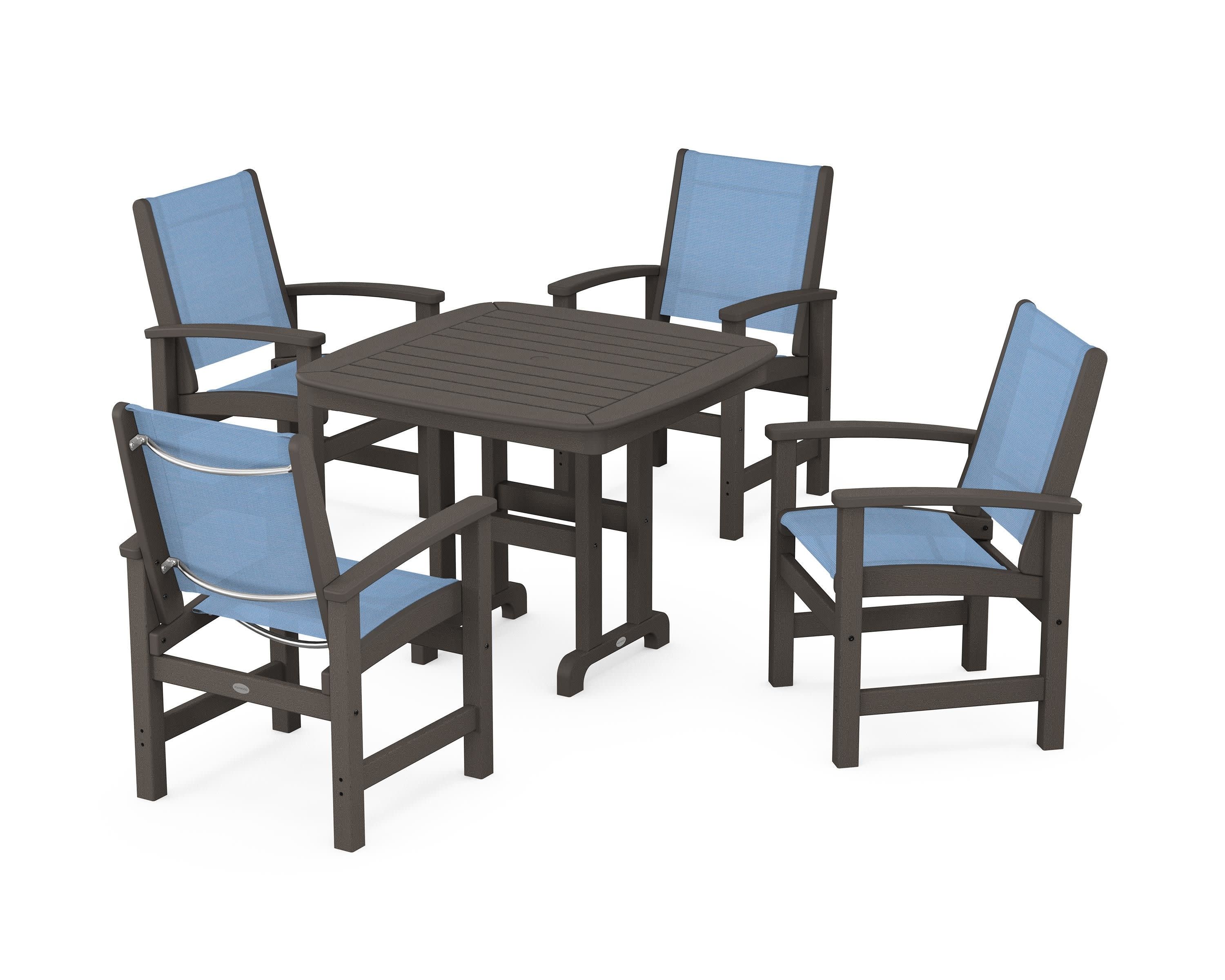Coastal 5-Piece Dining Set in Vintage Coffee / Poolside Sling