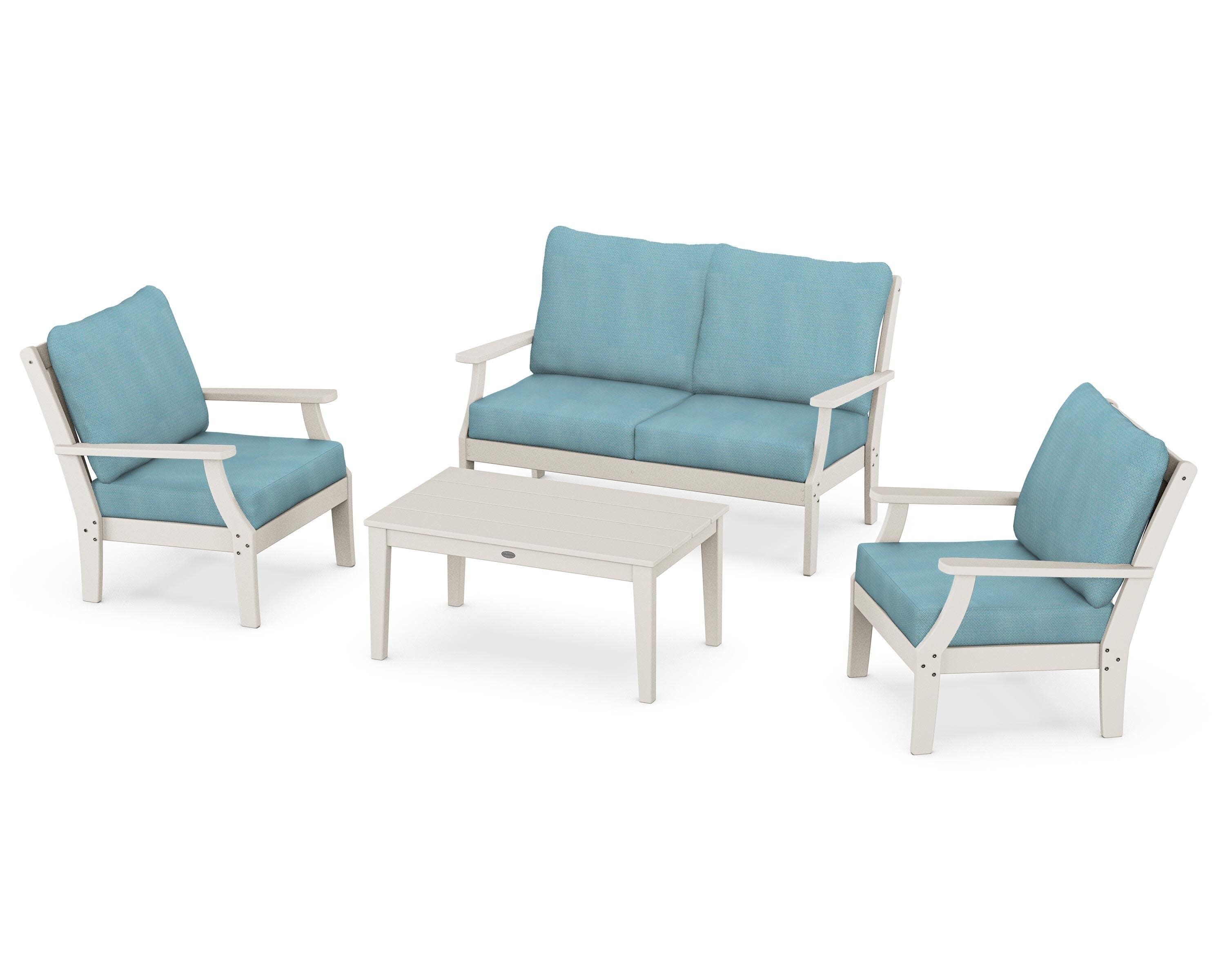 Braxton 4-Piece Deep Seating Chair Set in Sand / Lattice Sky Blue