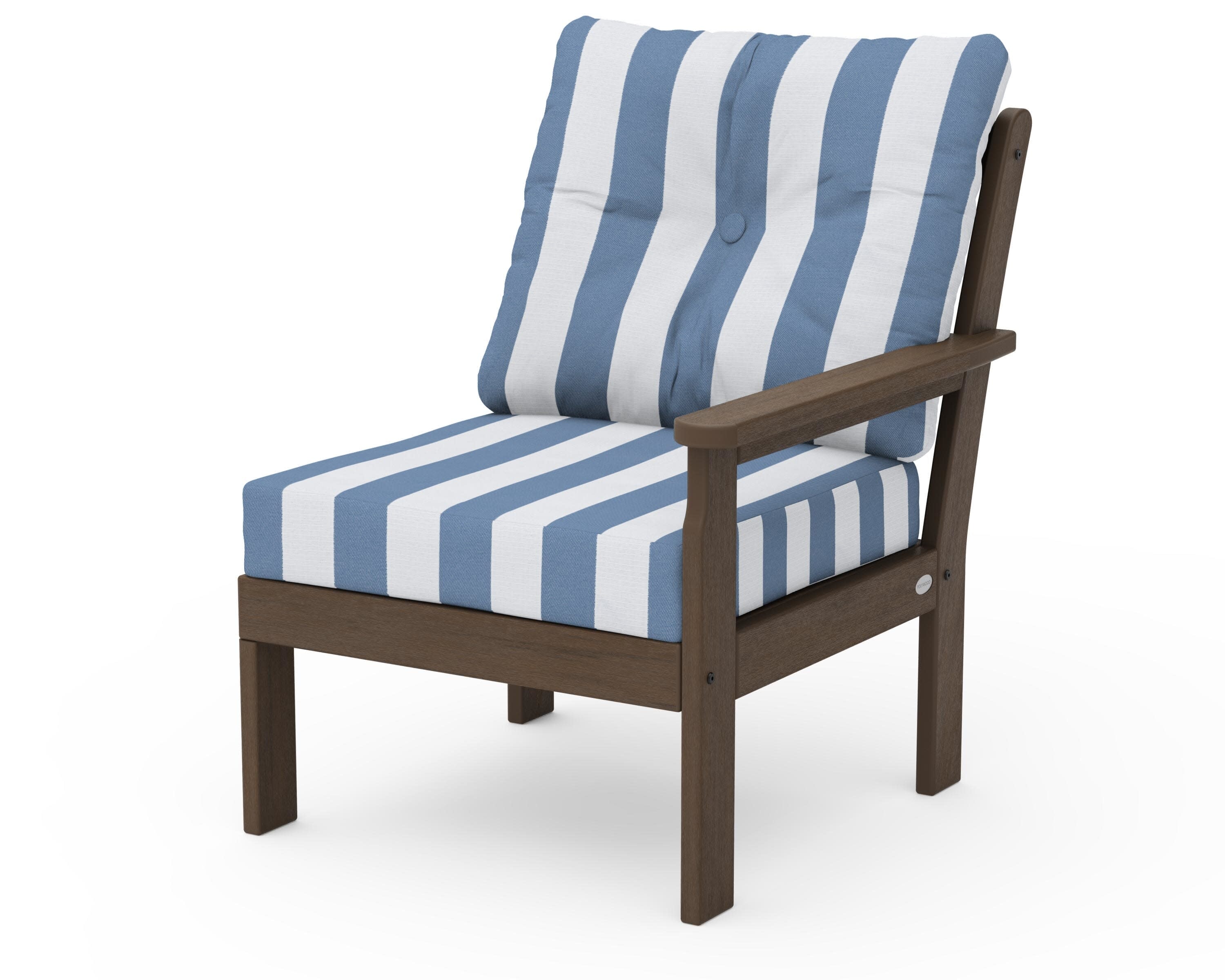 Vineyard Modular Right Arm Chair in Kona / Cabana Stripe Sky Blue