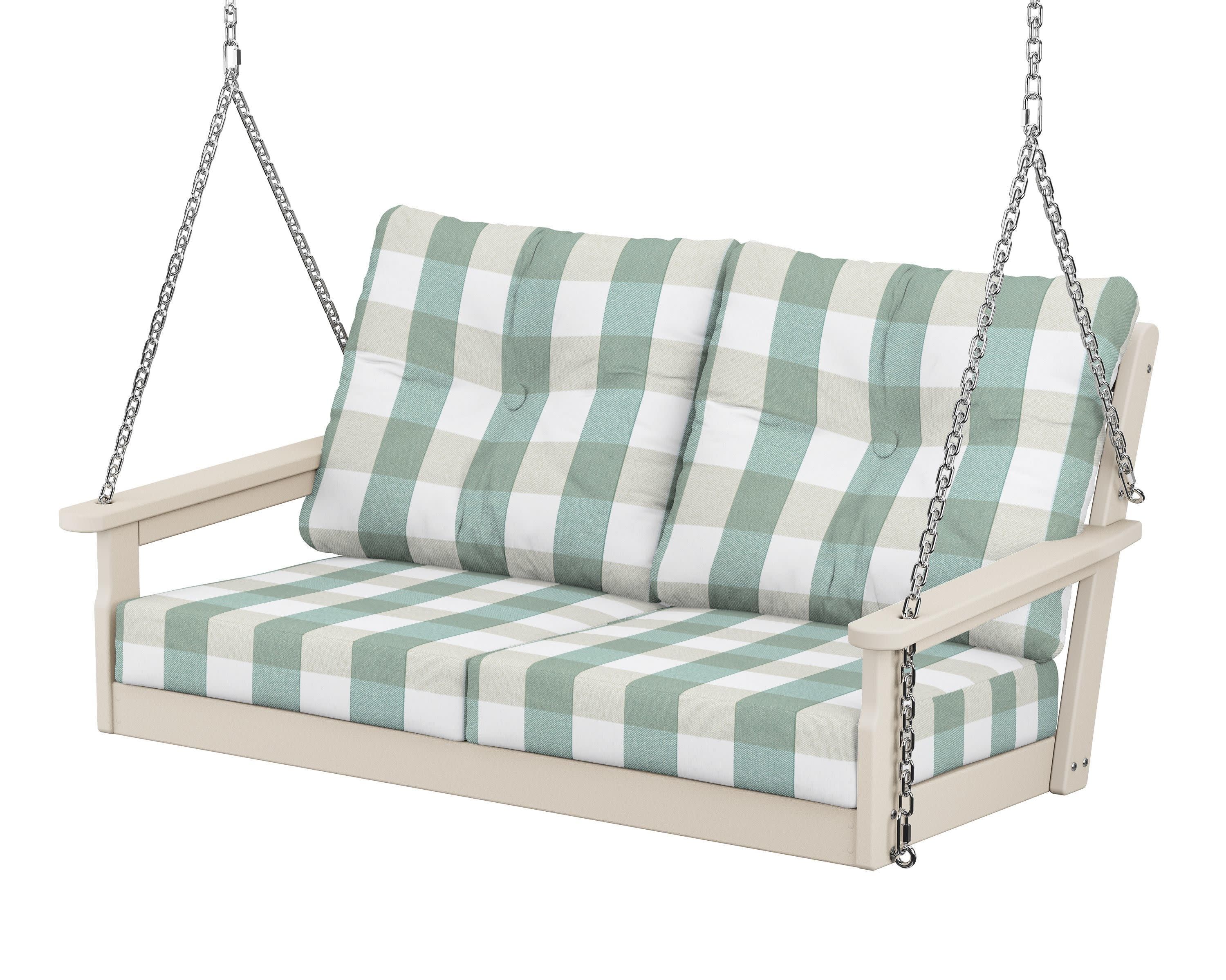Vineyard Deep Seating Swing in Sand / Buffalo Plaid Glacier Spa