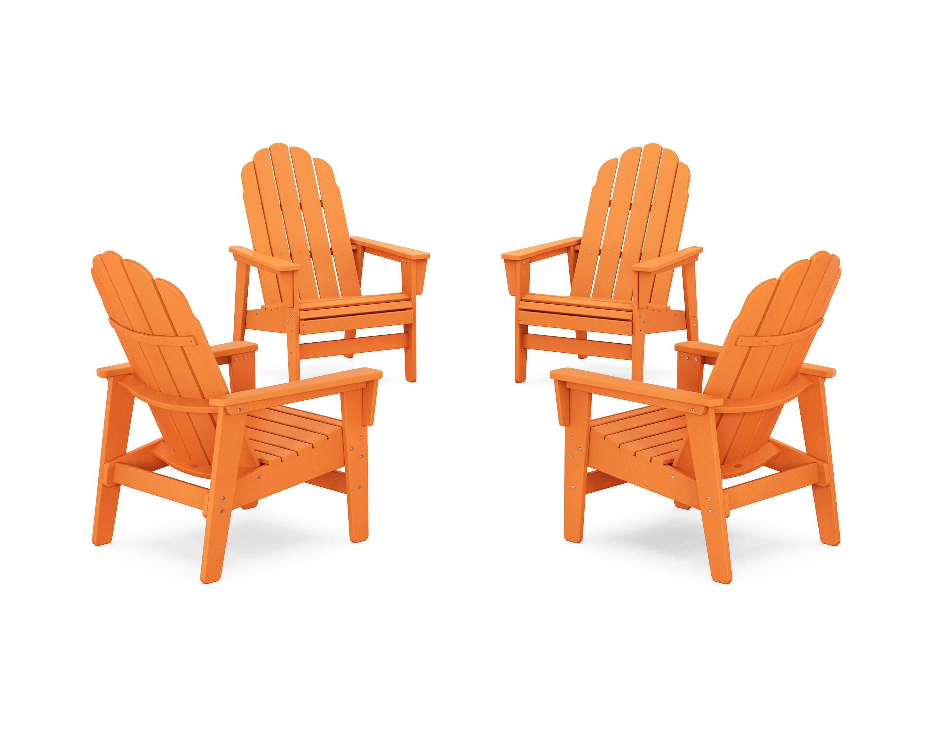 4-Piece Vineyard Grand Upright Adirondack Chair Conversation Set in Tangerine