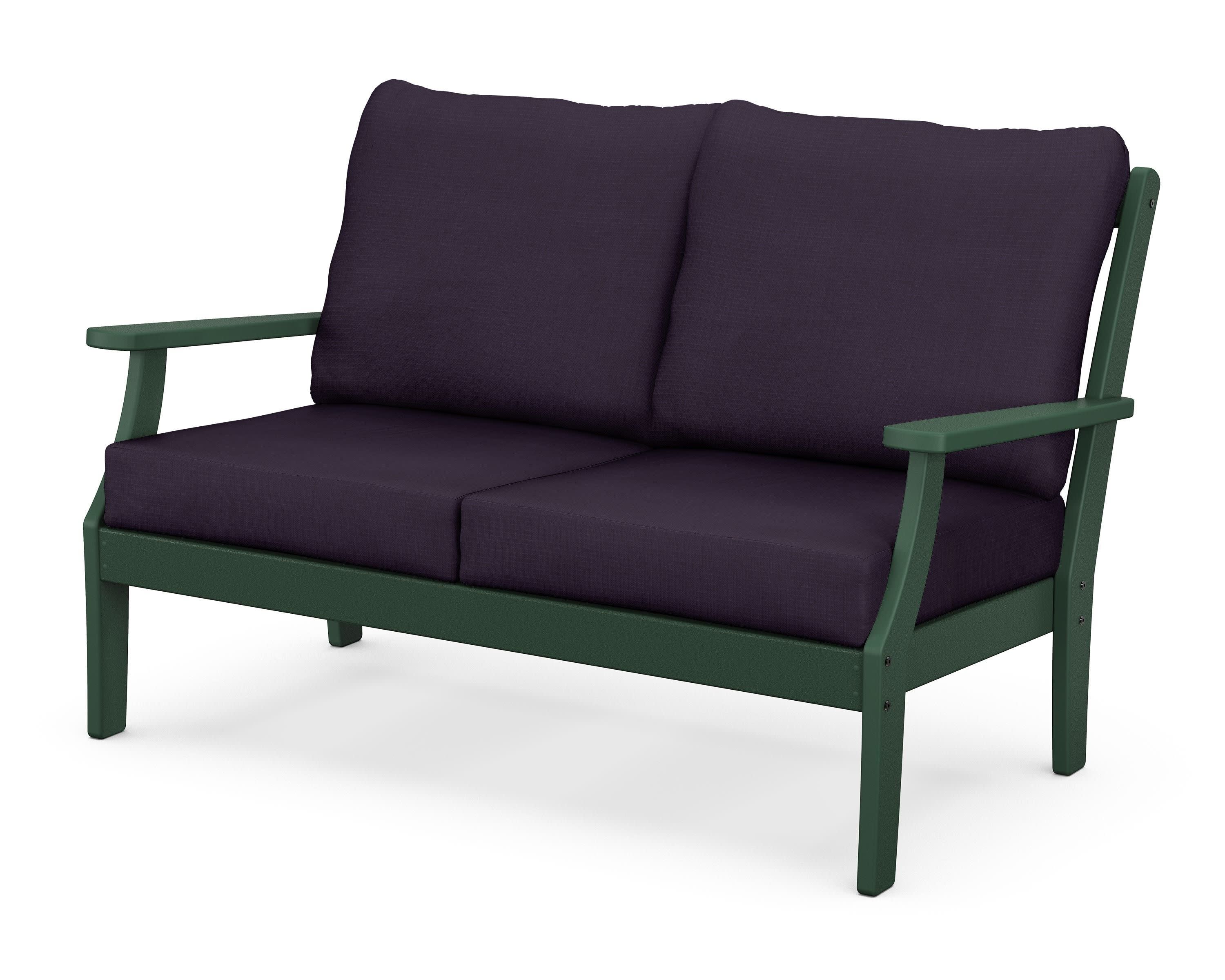 Braxton Deep Seating Loveseat in Green / Navy Linen