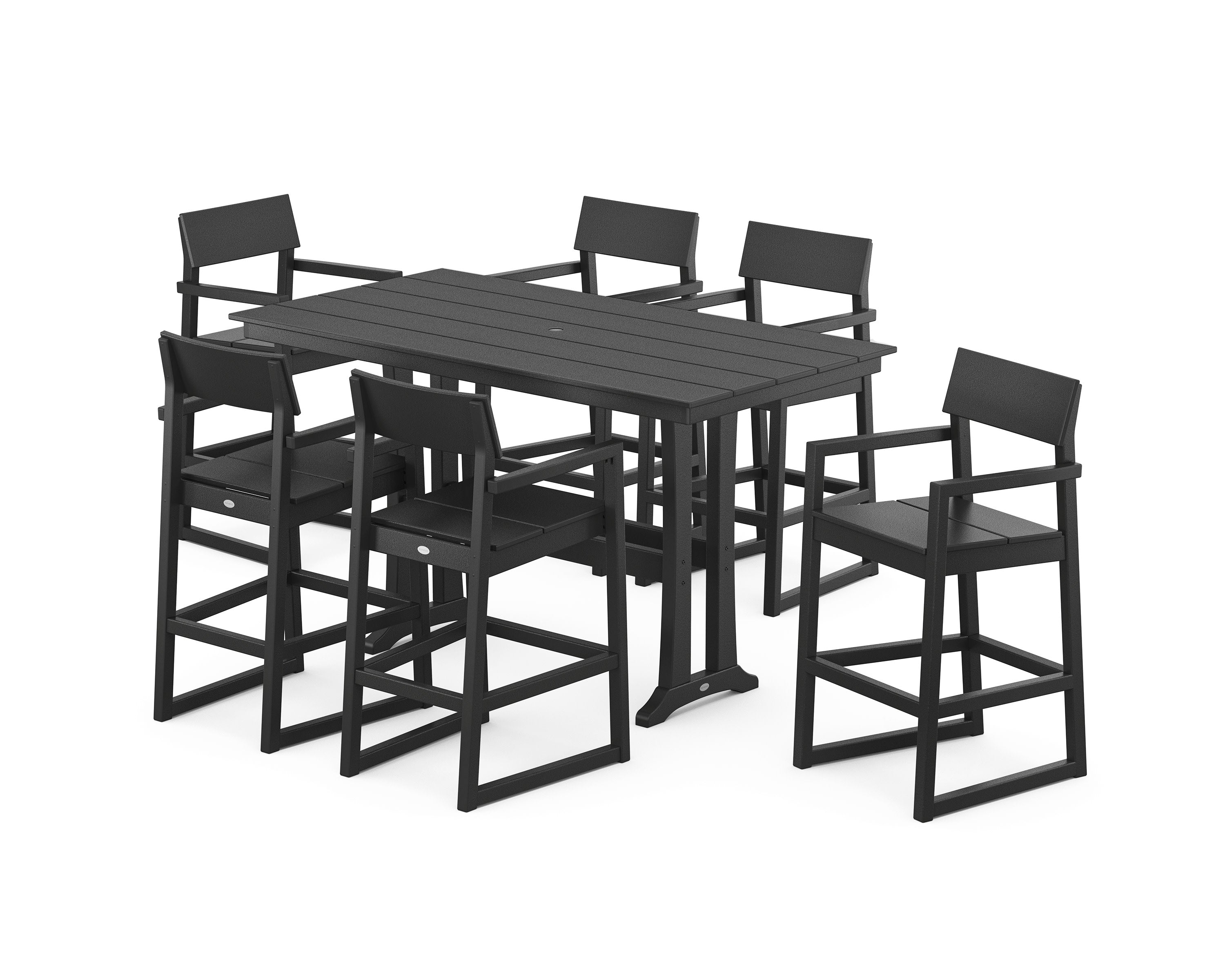 EDGE Arm Chair 7-Piece Farmhouse Bar Set with Trestle Legs in Black