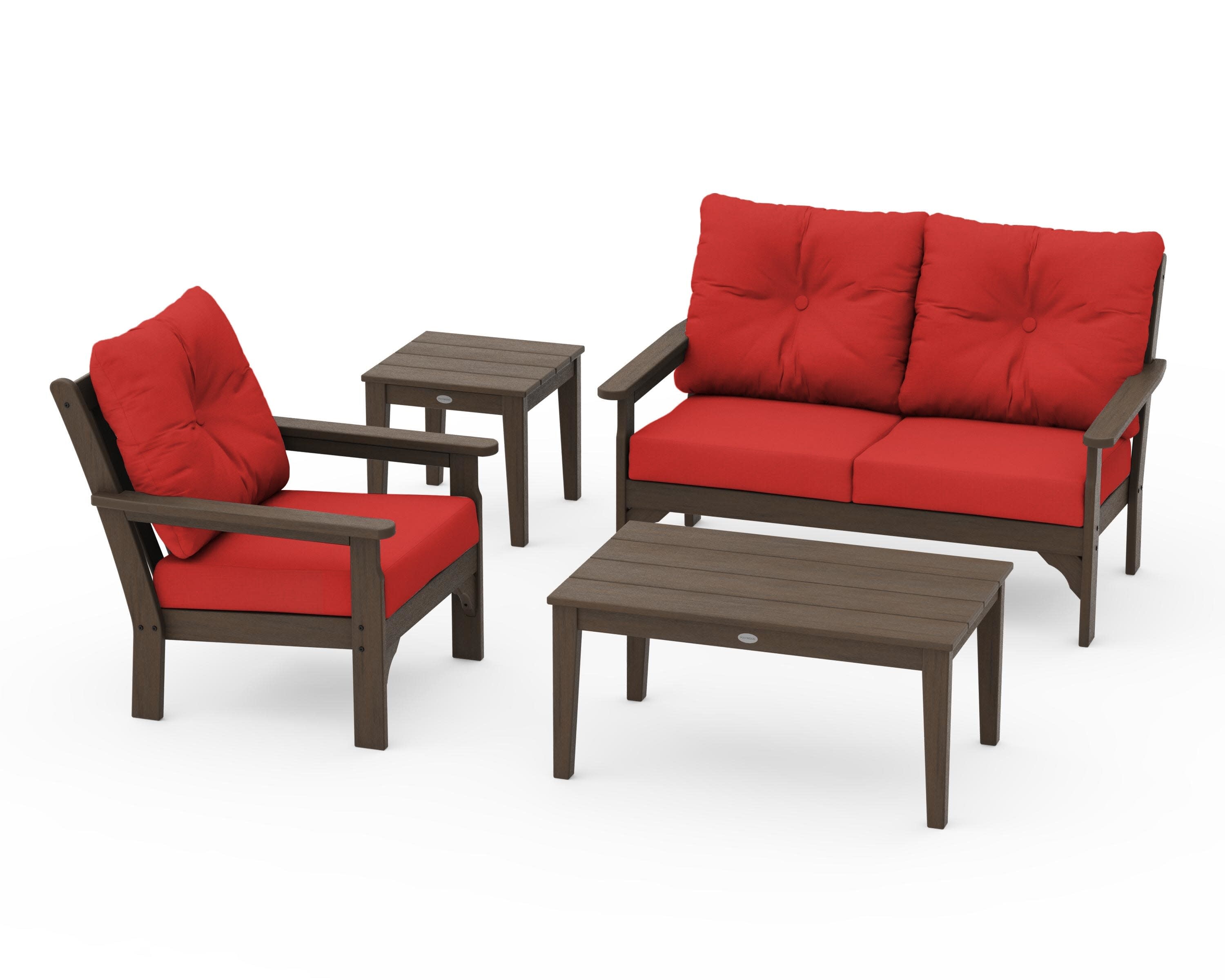 Vineyard 4-Piece Deep Seating Set in Kona / Crimson Linen