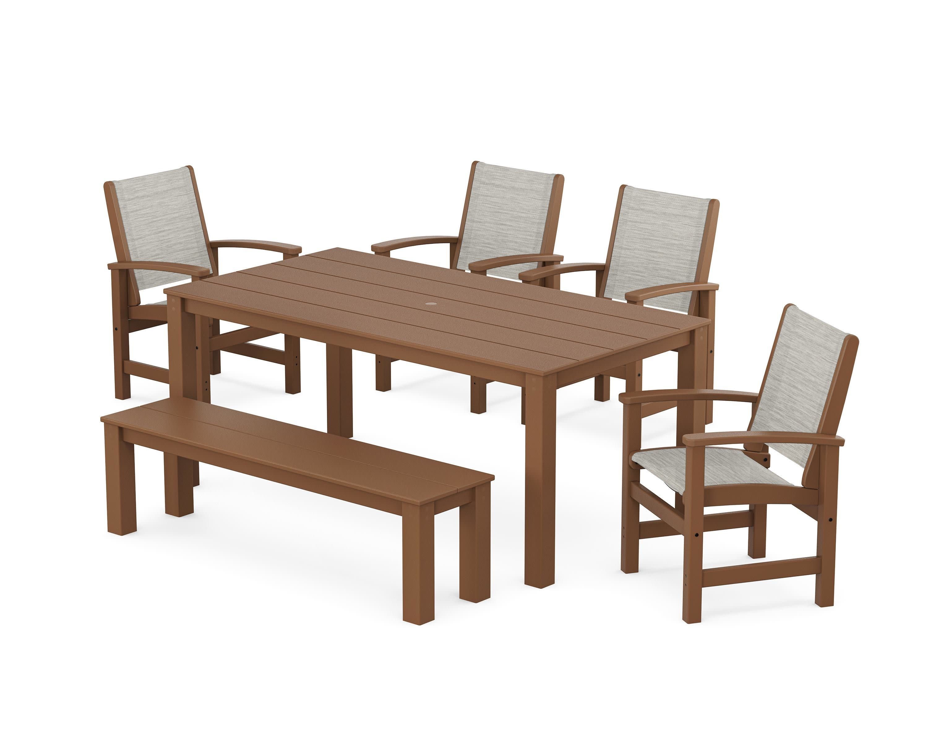 Coastal 6-Piece Parsons Dining Set with Bench in Teak / Birch Sling