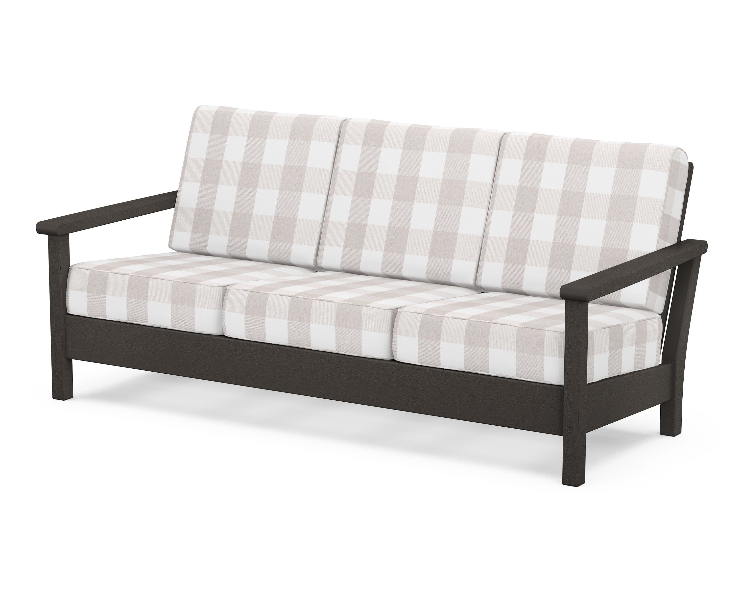 Harbour Deep Seating Sofa in Vintage Coffee / Buffalo Plaid Dune Burlap