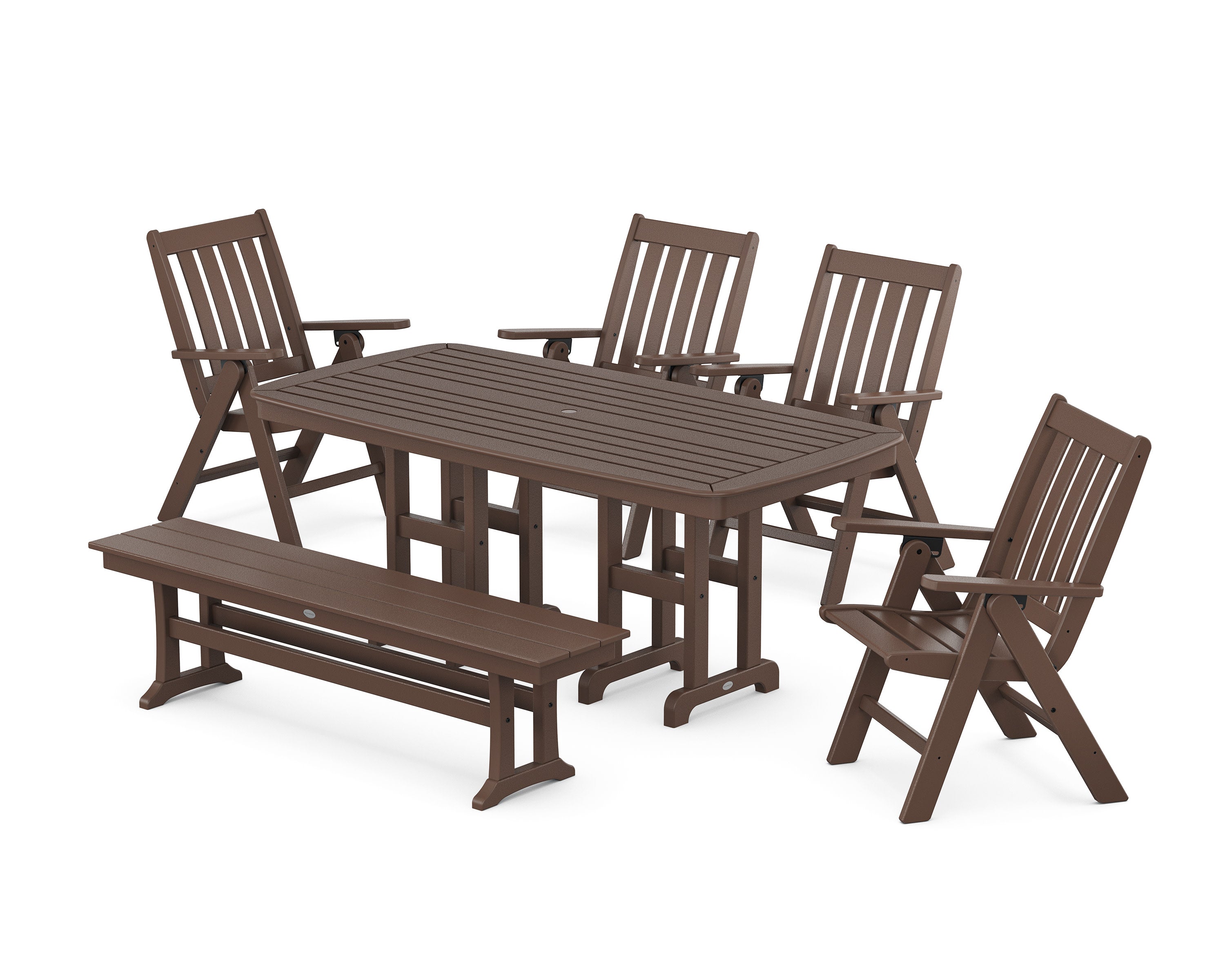 Vineyard Folding Chair 6-Piece Dining Set with Bench in Mahogany