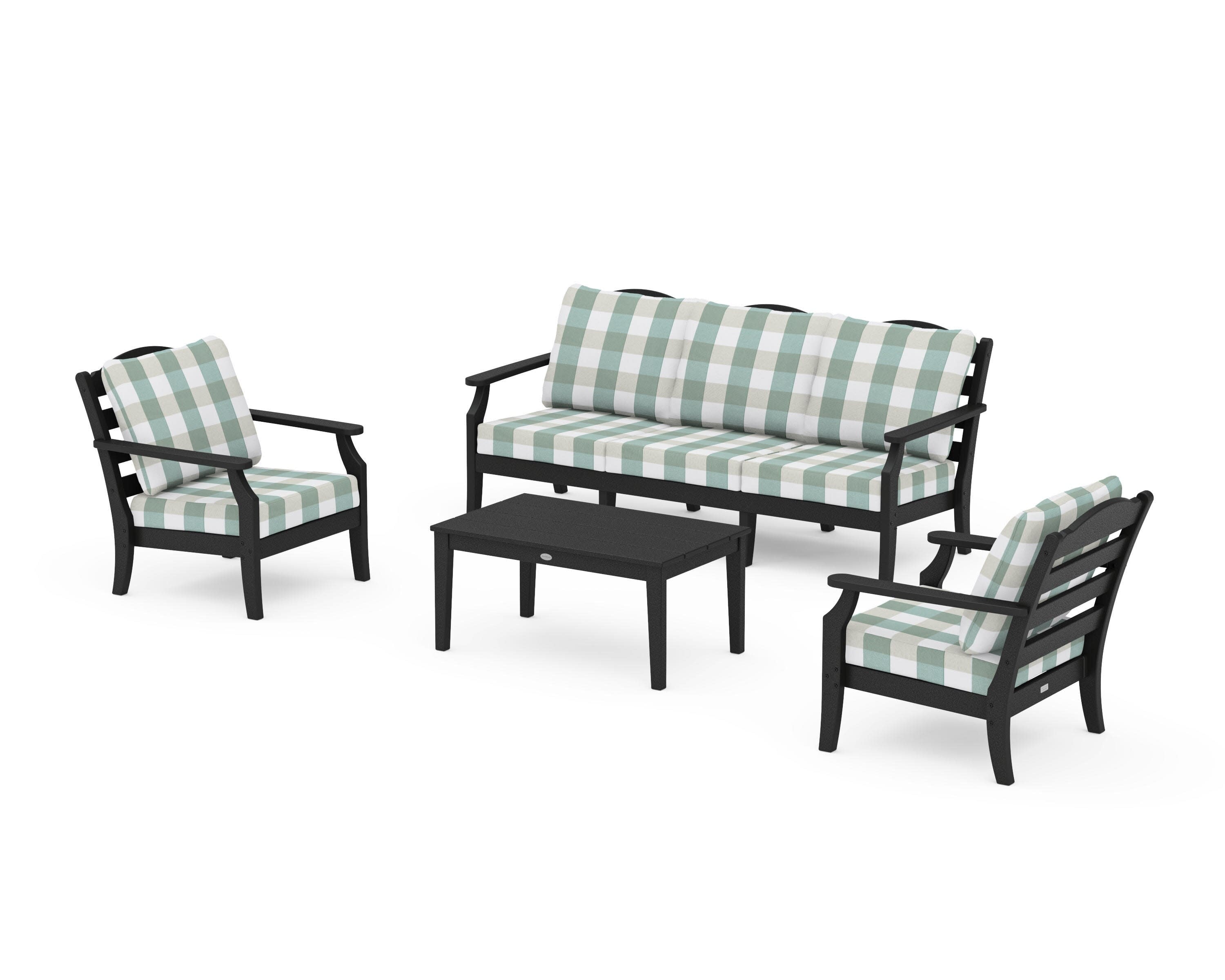 Savannah 4-Piece Deep Seating Set with Sofa in Black / Buffalo Plaid Glacier Spa