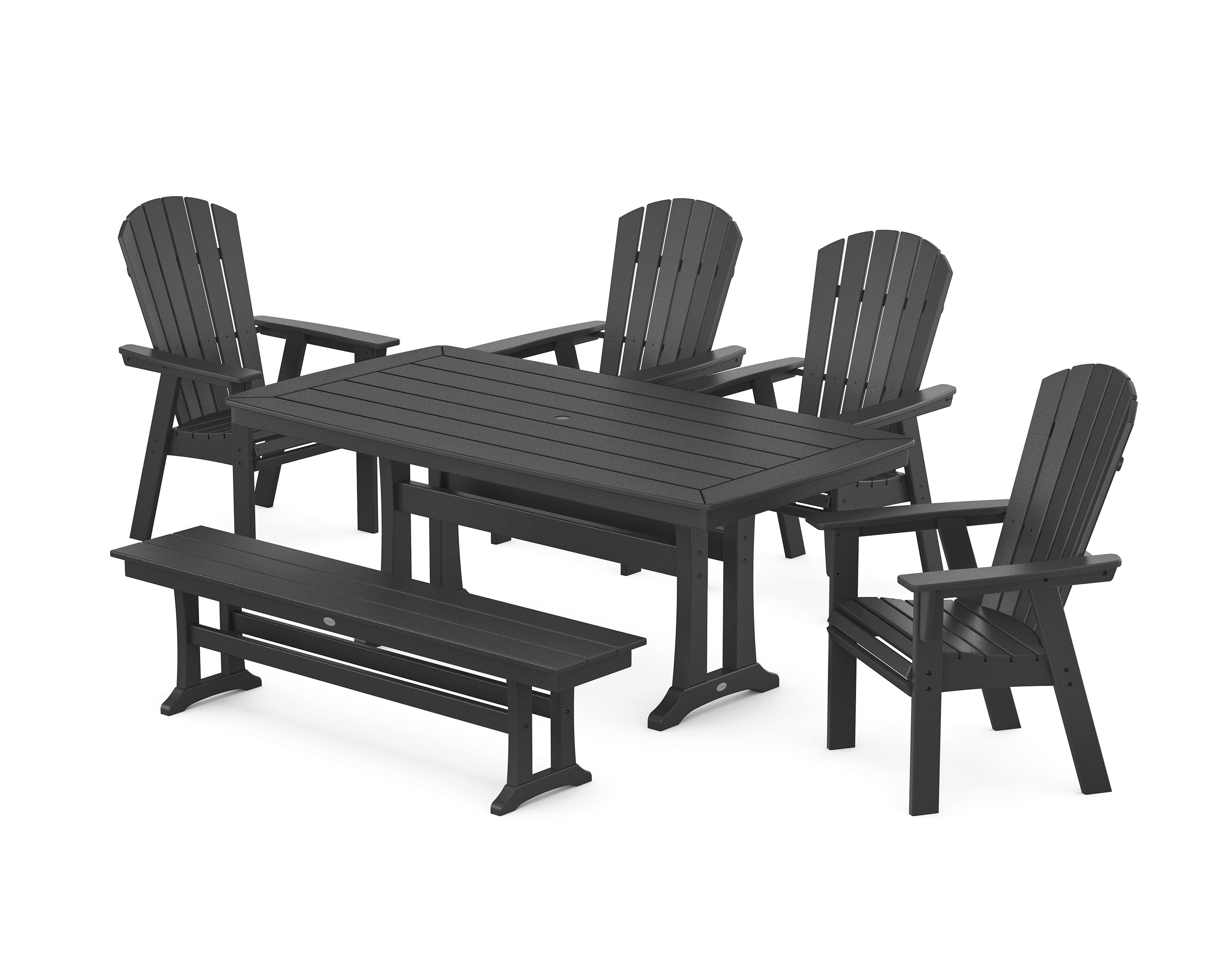Nautical Curveback Adirondack 6-Piece Dining Set with Trestle Legs and Bench in Black