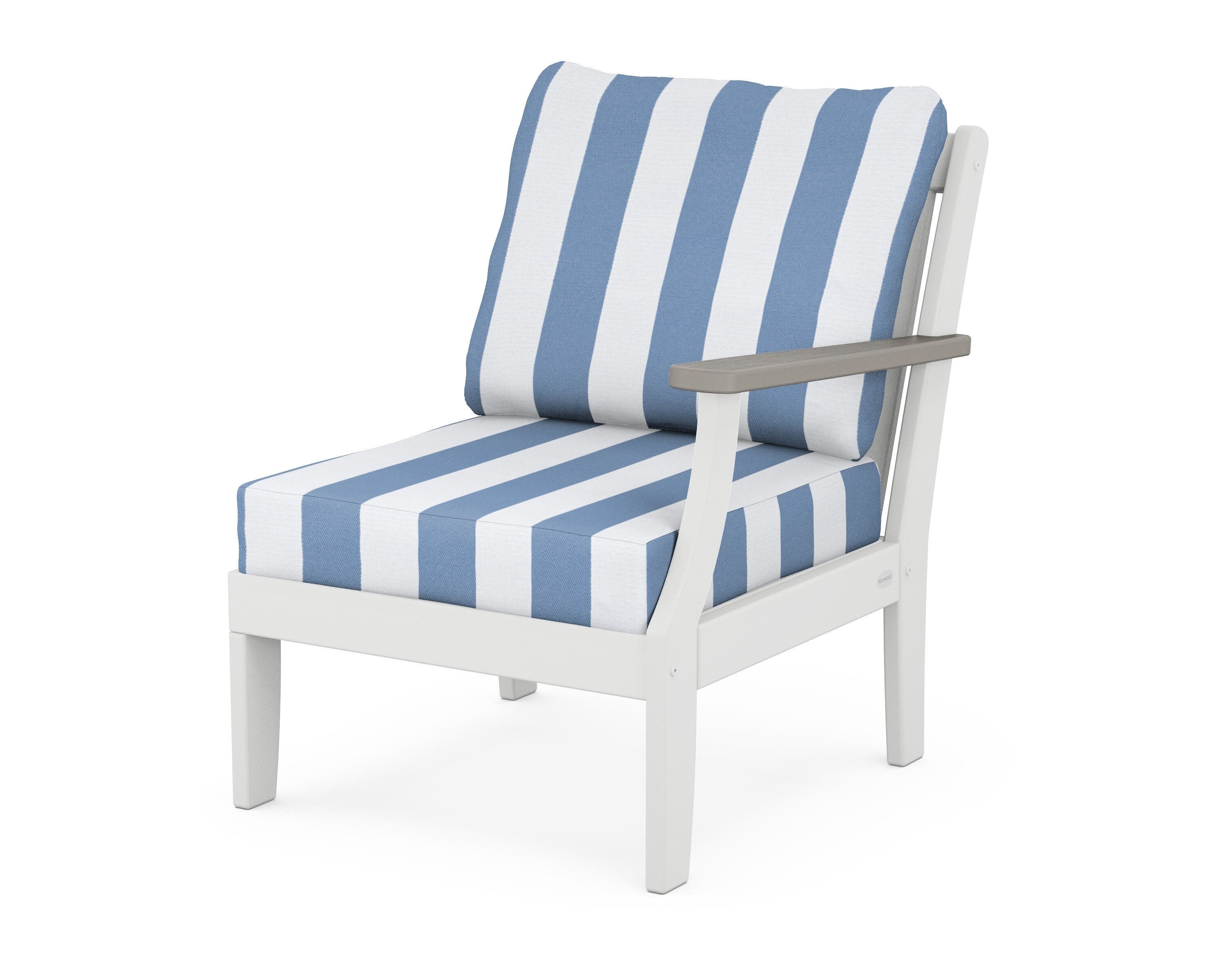 Braxton Modular Right Arm Chair in White / Driftwood / Cabana Stripe Sky Blue