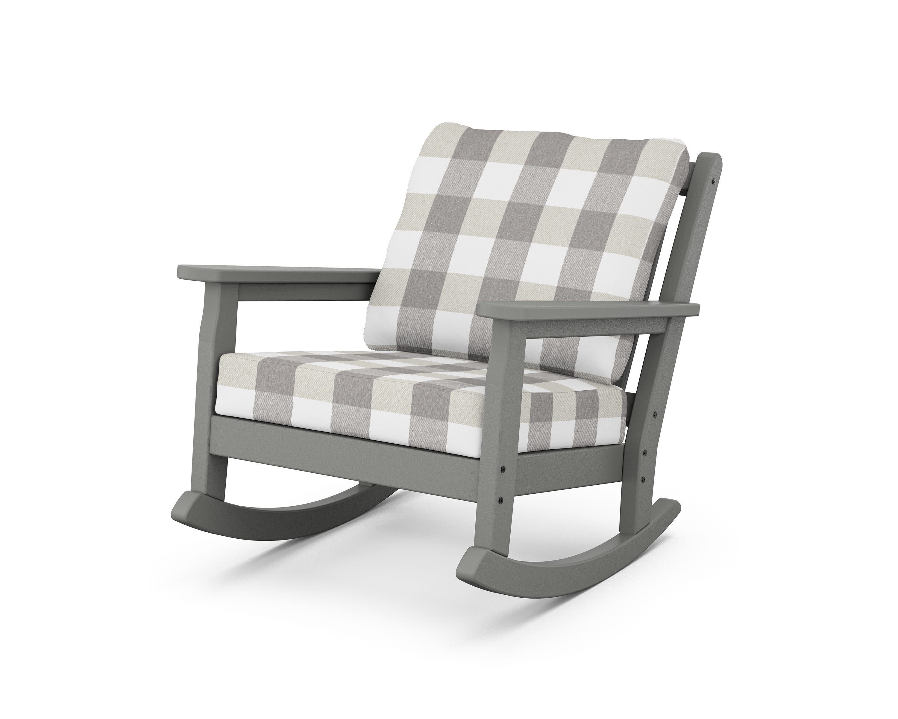 Chippendale Deep Seating Rocking Chair in Slate Grey / Buffalo Plaid Grey Mist
