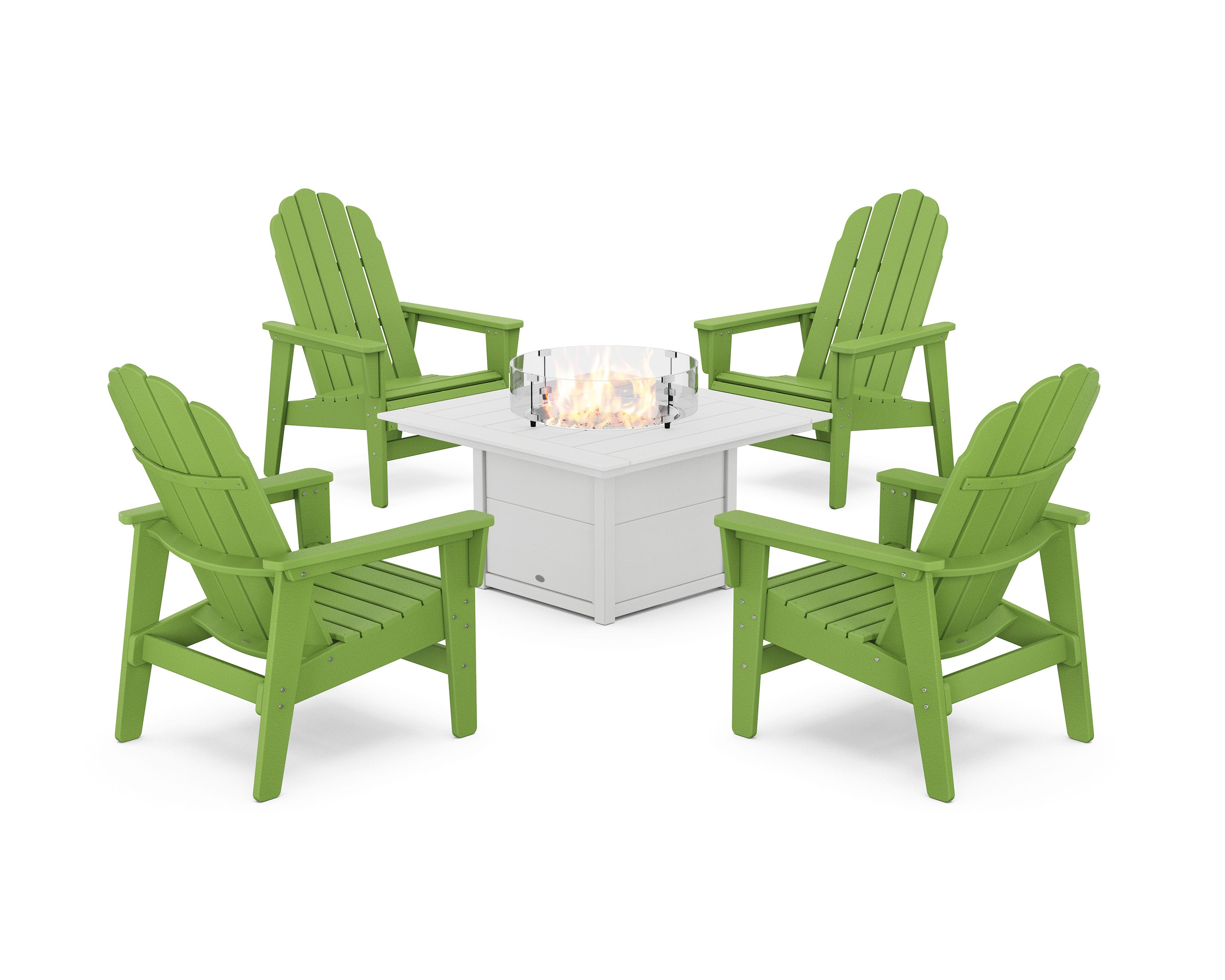 5-Piece Vineyard Grand Upright Adirondack Conversation Set with Fire Pit Table in Lime / White
